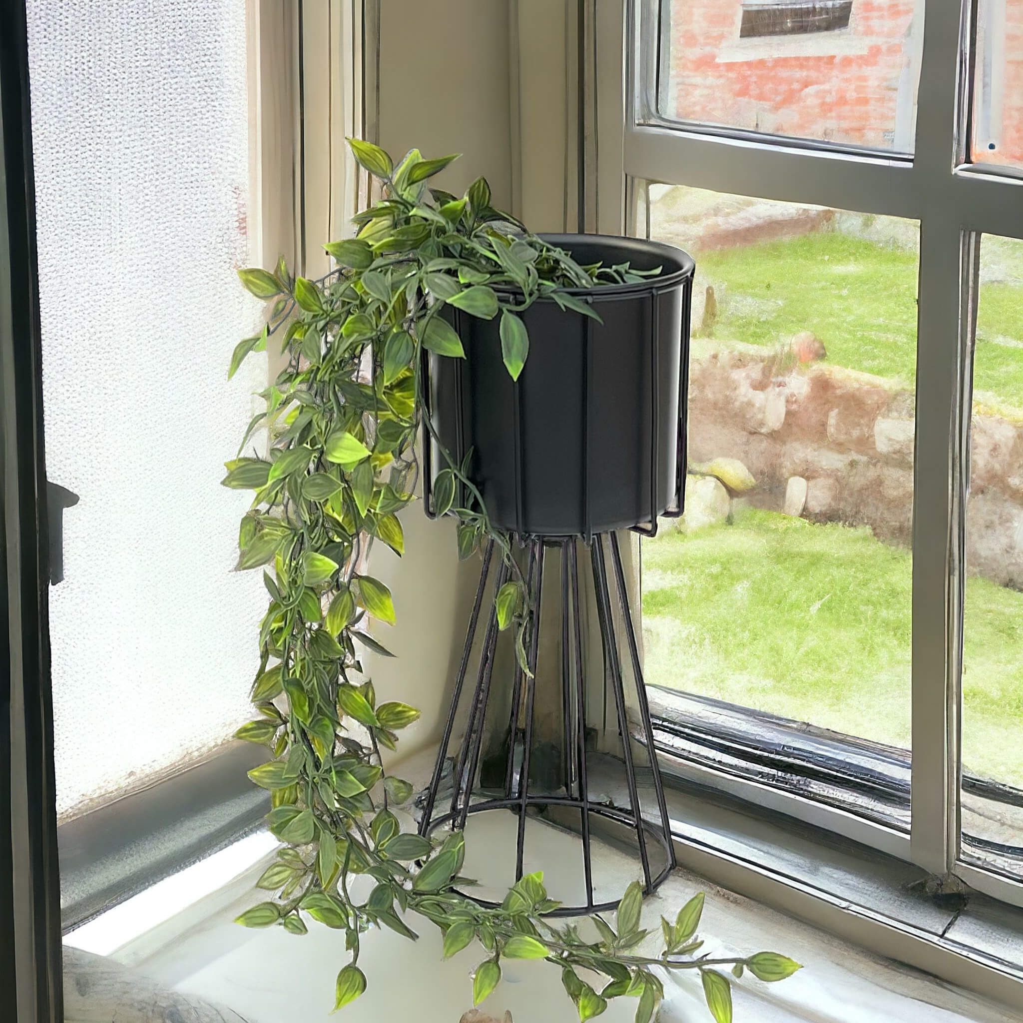 DanDiBo Blumenhocker Metall Schwarz 32 cm Blumenständer Modern Pflanzenhocker