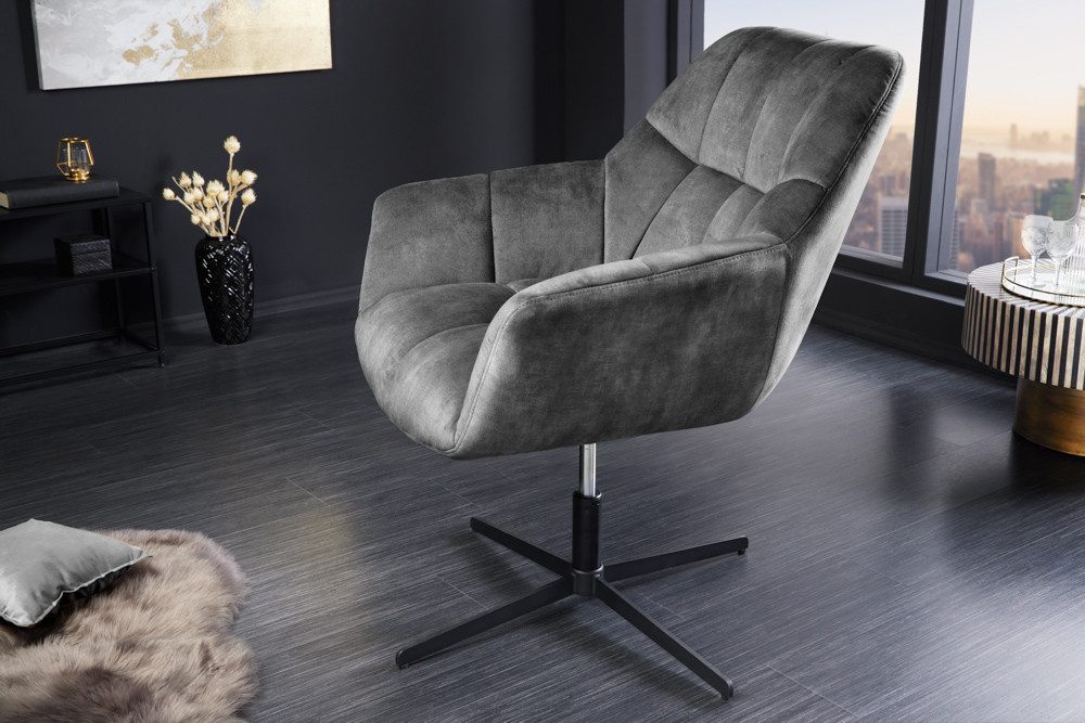 riess-ambiente Loungesessel PAPILLON grau – Samt-Bezug, 360° drehbar, mit Armlehne (Einzelartikel, 1-St), höhenverstellbare Sitzschale für mehr Komfort – ideal für Dein Zuhause