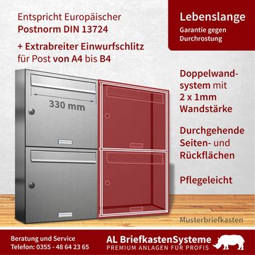 AL Briefkastensysteme Wandbriefkasten 2 Fach Premium Edelstahl Briefkasten Post A4 modern robustwetterfest