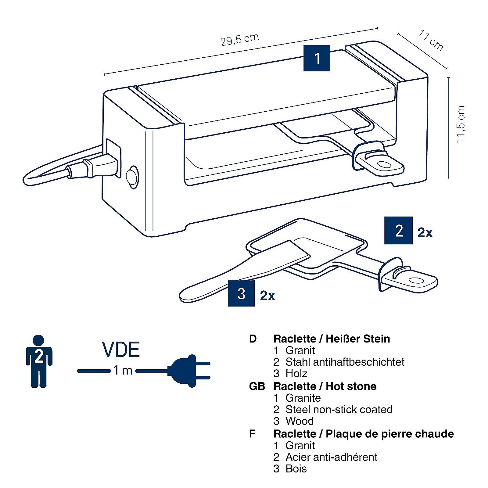 kela Raclette Tomül, Granitplatte 2 Pers. 'connectable' bis zu 4 Geräte verbinden 400 Watt