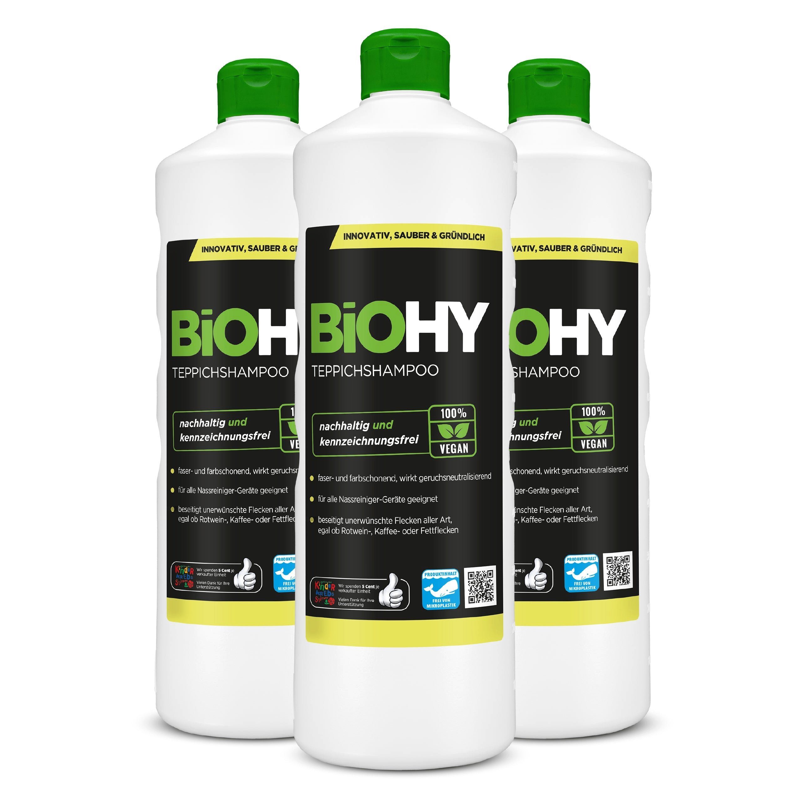 BiOHY Teppichshampoo 3er Pack (3 x 1 Liter Flasche) Teppichreiniger (3-St)