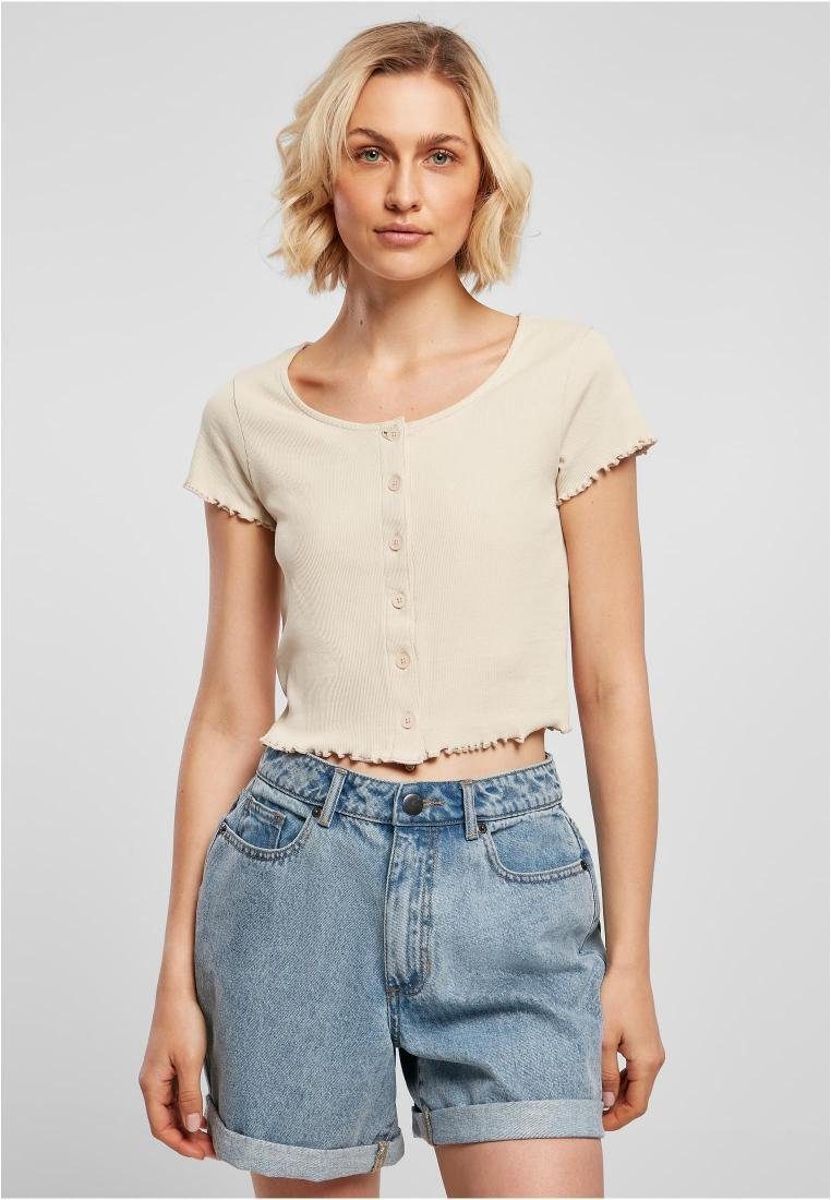 URBAN CLASSICS Rundhalsshirt Ladies Cropped Button Up Rib Tee Damen T-Shirt günstig online kaufen