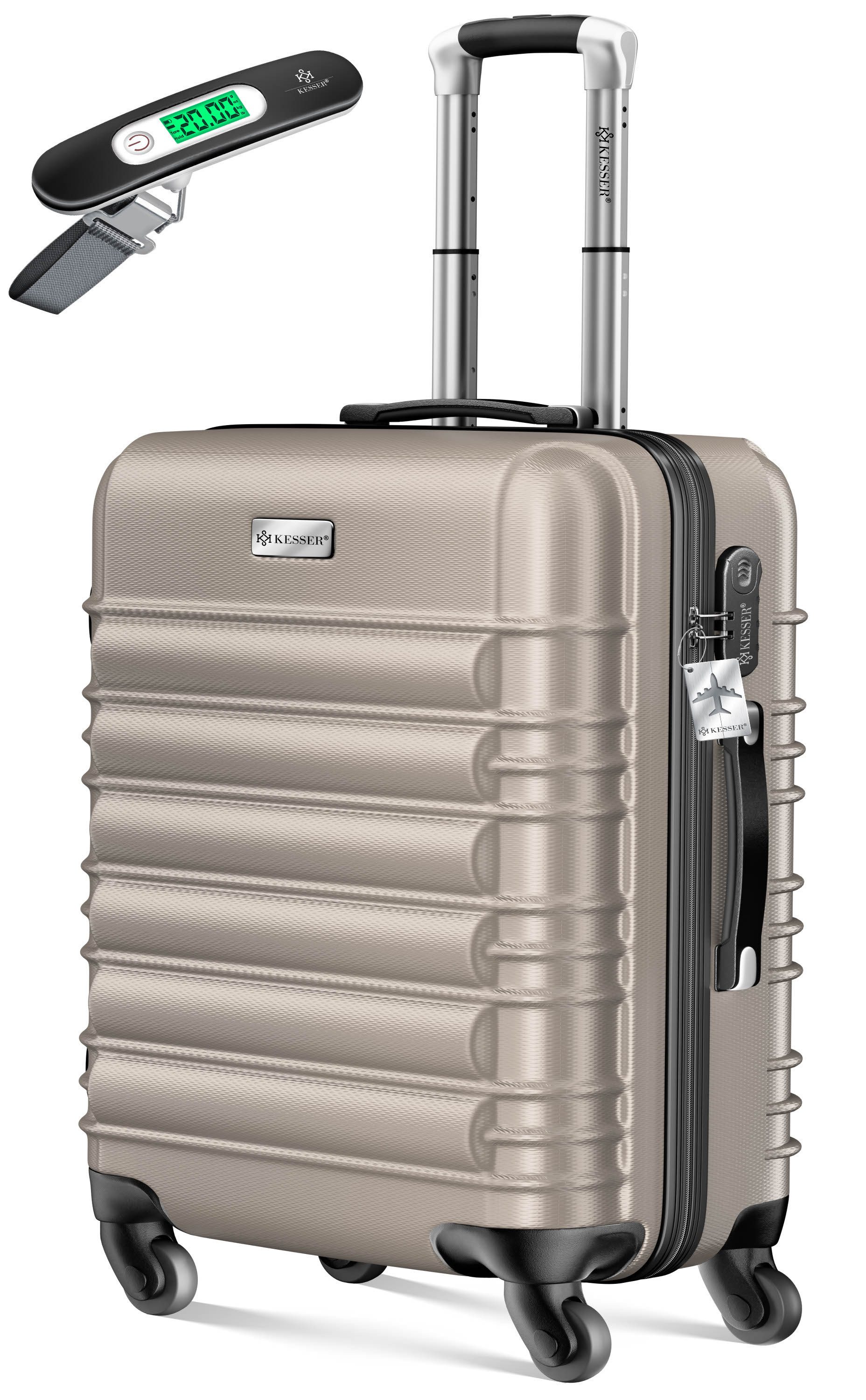 KESSER Hartschalen-Trolley Reisekoffer Handgepäck 55L Koffer Inkl. Kofferwaage + Gepäckanhänger, 4 Rollen, Rollkoffer ABS-Hartschale mit 4 Rollen, Zahlenschloss & Teleskopgriff