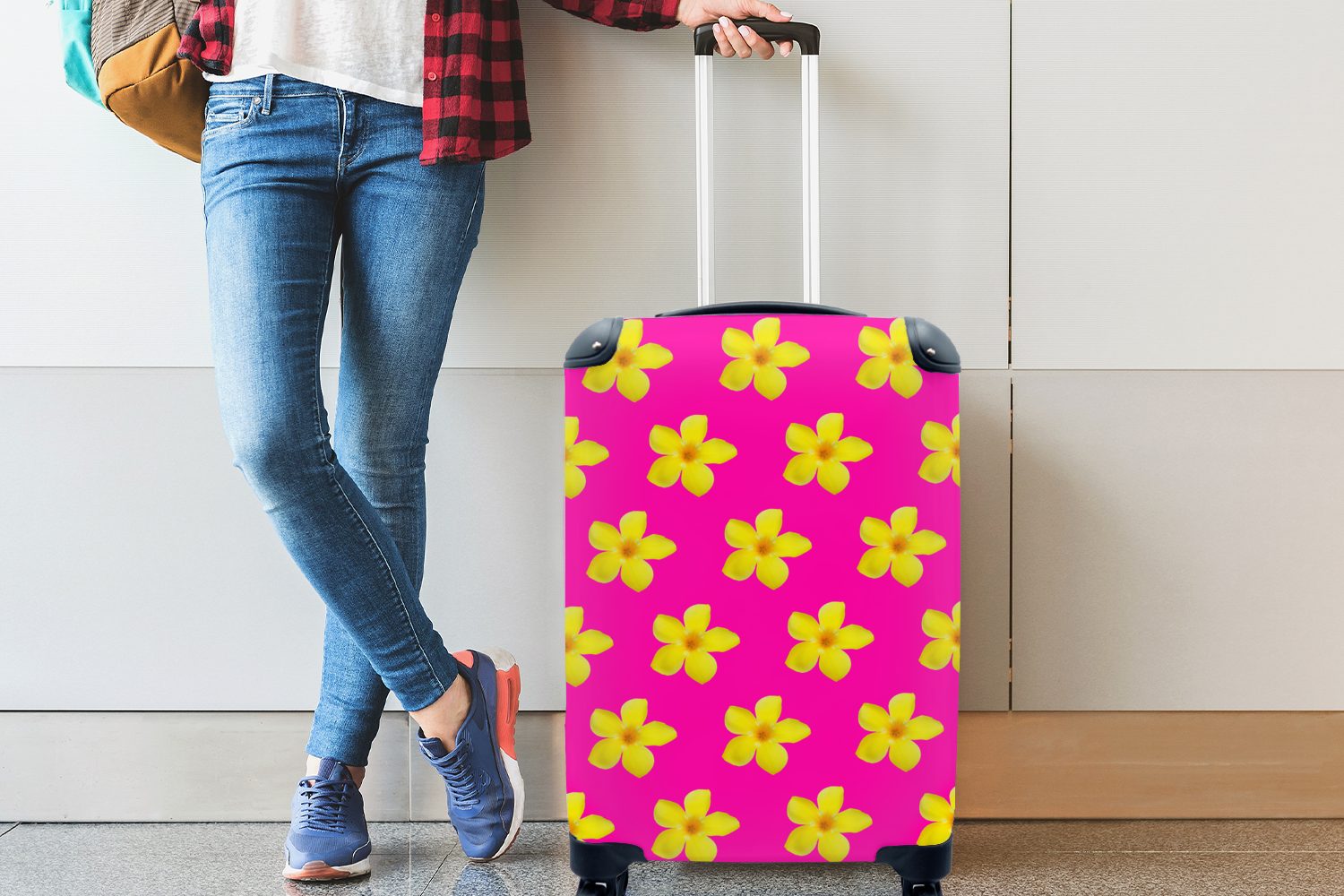 Muster, Ferien, Gelb Blumen Trolley, - 4 rollen, Reisekoffer Handgepäckkoffer mit Reisetasche Handgepäck MuchoWow für Rollen, -