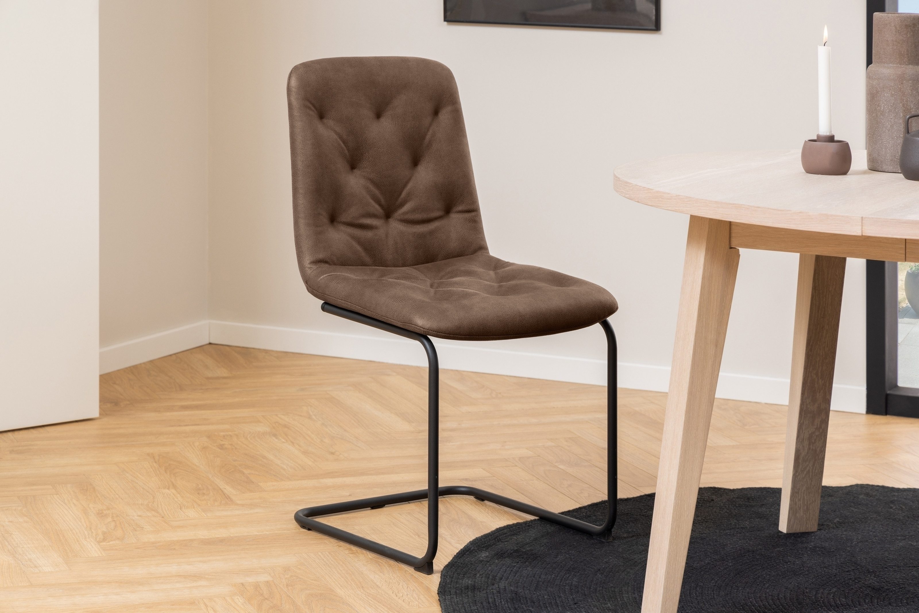 Freischwinger (2er-Set) Sitzschale in Braun, Stoff, Stahl - 48x92x56cm (BxHxT)