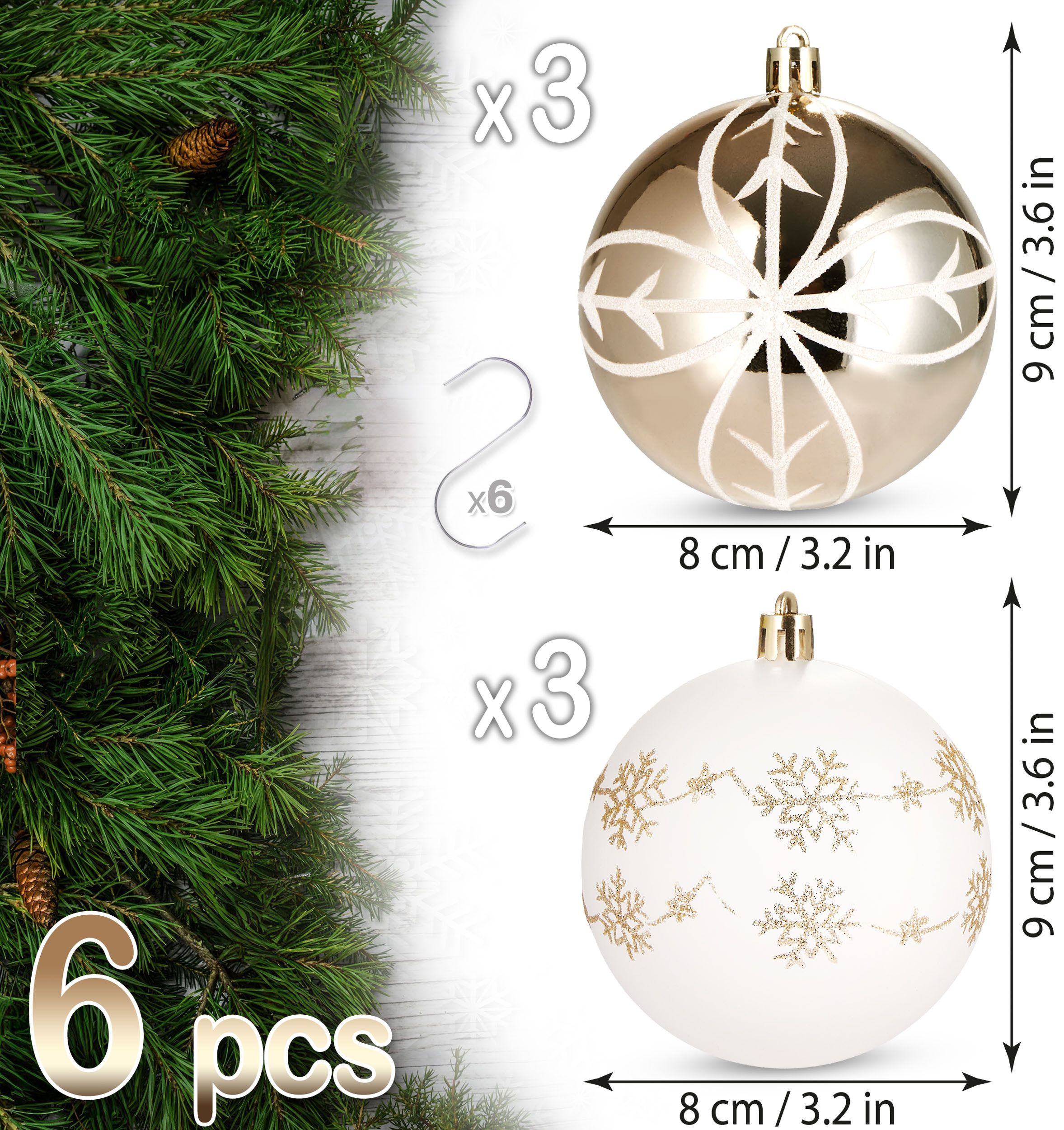 BRUBAKER Weihnachtsbaumkugel 6er Set Weihnachtskugeln - 8 cm Christbaumkugeln (6 St), Baumkugeln für Weihnachtsdeko - handbemalte Weihnachtsbaumkugeln