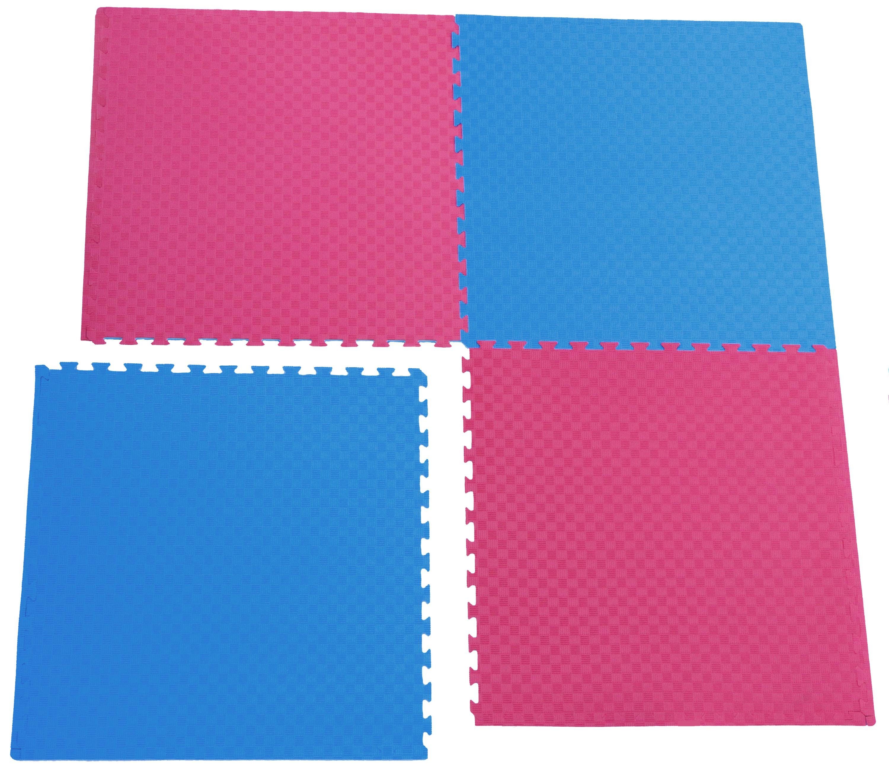 ELLUG Kampfsportmatte 10er Set Sportmatte 2cm mit Randstücken Rot-Blau 1mx1m, wasserdicht, wärmeisolierend, feuchtigkeitsabweisend, erweiterbar