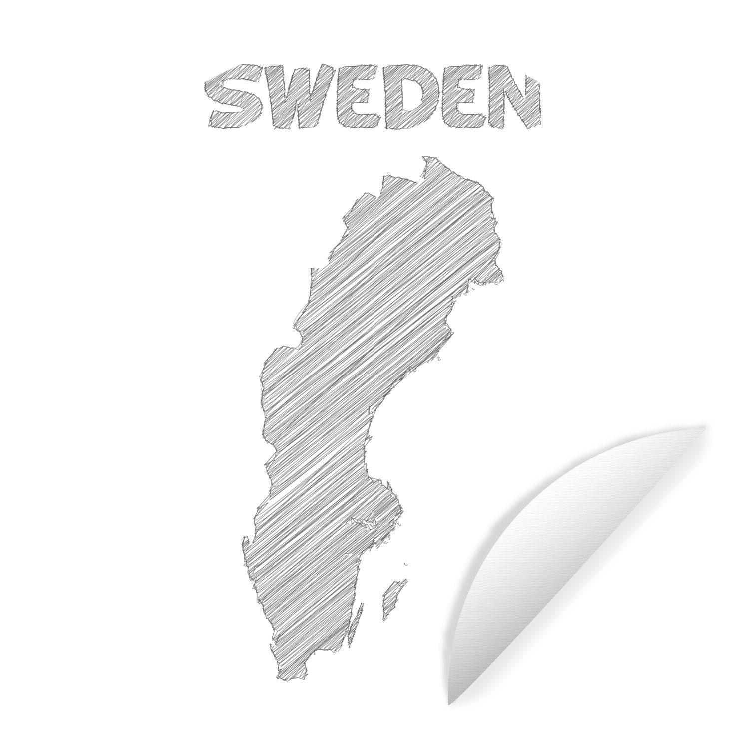 MuchoWow Wandsticker Schwarz-weiße Illustration einer Skizze von Schweden (1 St), Tapetenkreis für Kinderzimmer, Tapetenaufkleber, Rund, Wohnzimmer