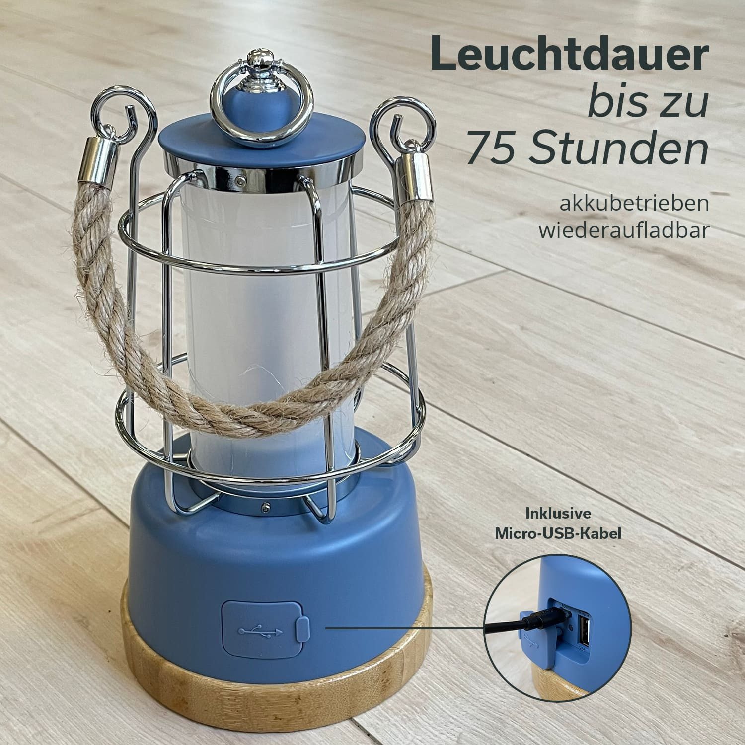 Skandika LED Gartenleuchte Campinglampe Kiruna aufladbar mit Powerbank 5000 mAh, USB, Retro Outdoor Lampe, stufenlos dimmbar, kabellos, 75h Leuchtzeit, Akku – Bild 5 von 5