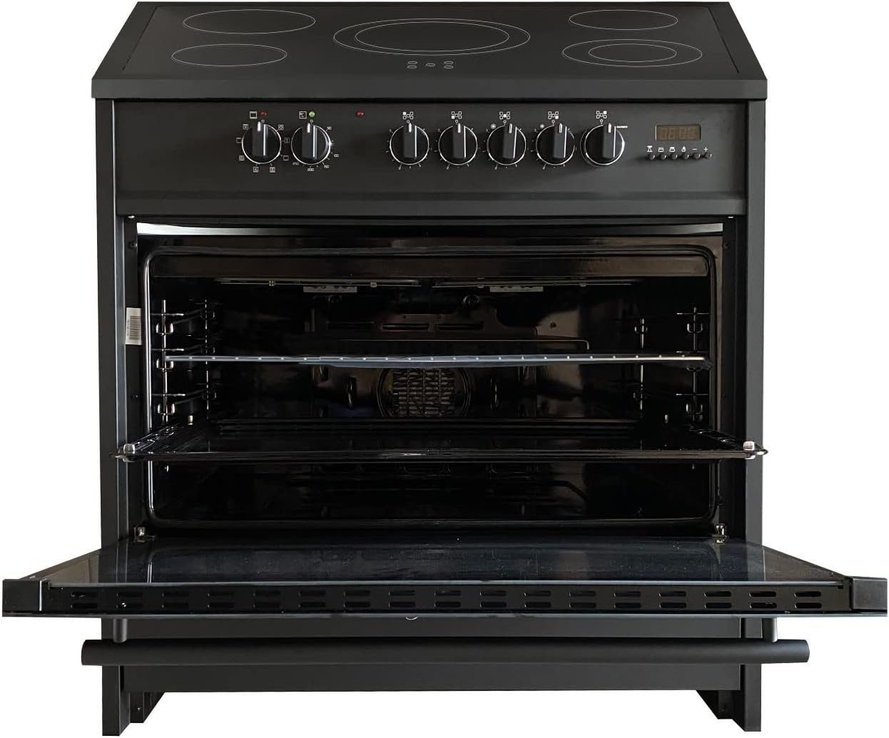 GURARI Elektro-Standherd GCH GCH E-912 BL 90 cm Glaskeramik, Kochfeld, Elektro Backofen, mit 1-fach-Teleskopauszug, Easy Clean, Range Cooker 90 cm Schwarz Elektro XXL Backofen 121 L