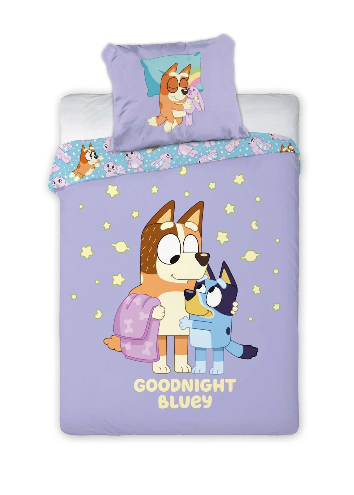 BrandMac Bettwäsche Bluey "Goodnight Bluey" Wende-Bettwäsche-Set, 135x200 & 80x80, Baumwolle, 100% Baumwolle