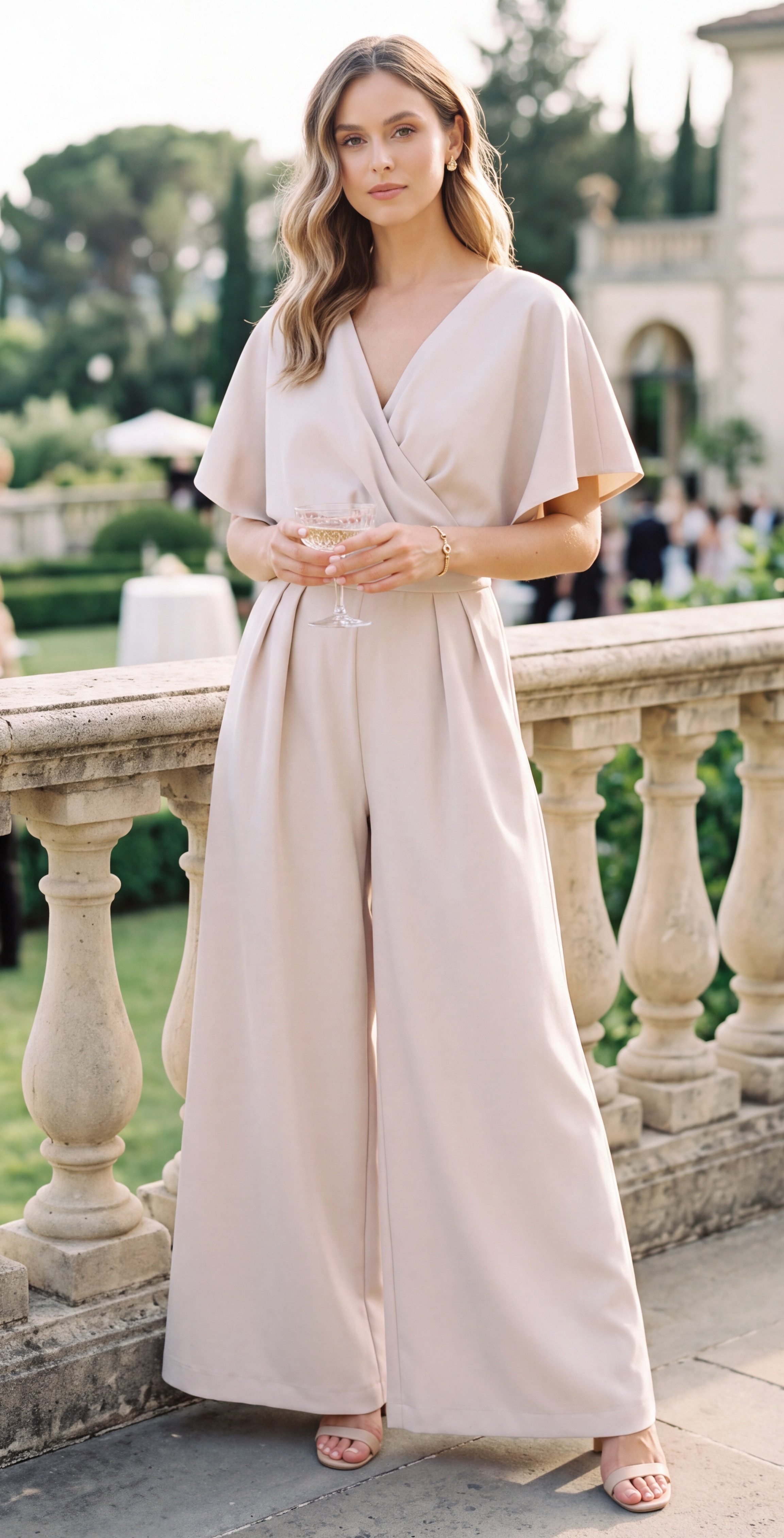 Awama Overall elegant, mit V-Ausschnitt und und weitem Bein