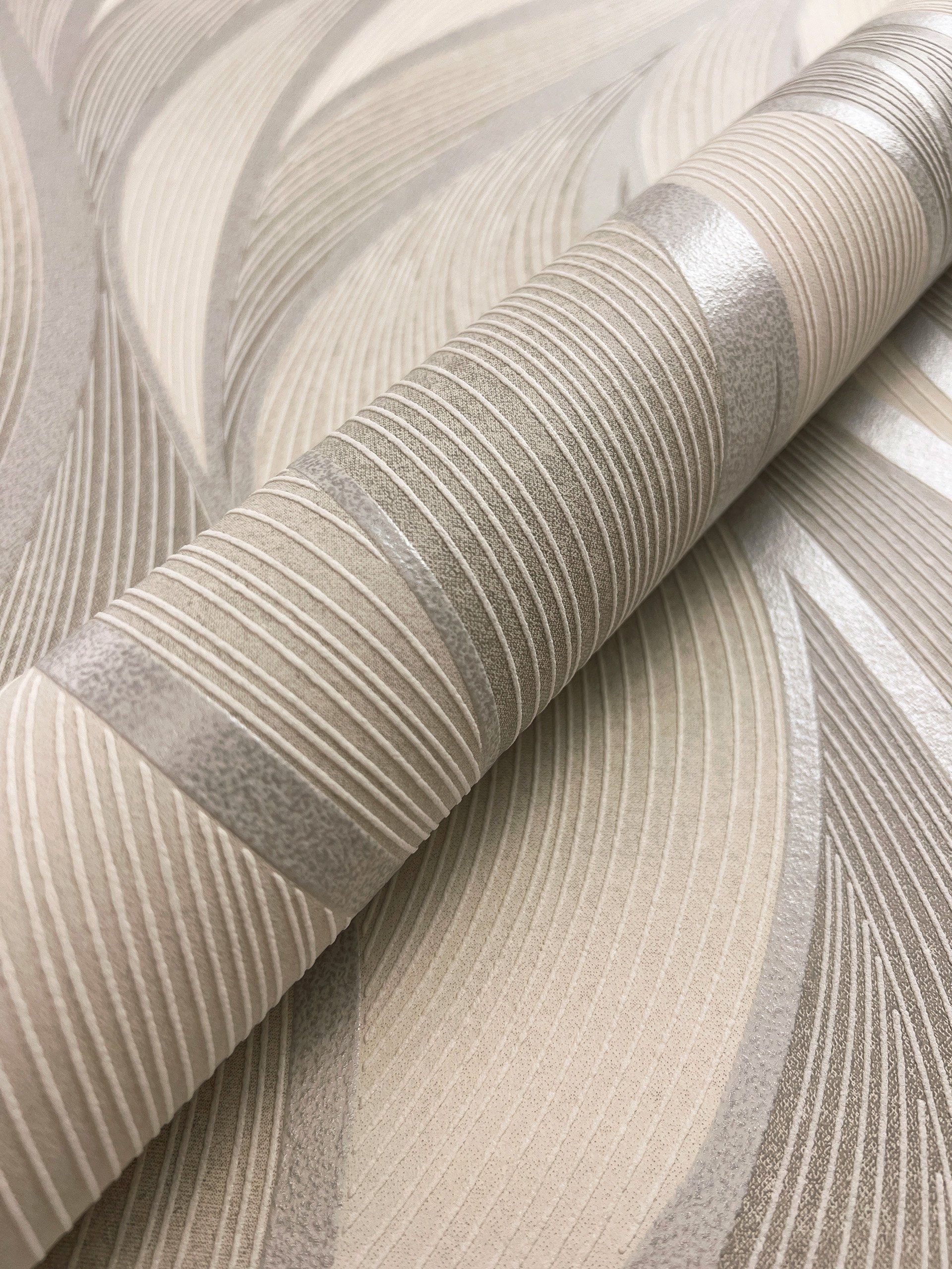 Newroom Vliestapete, Beige Tapete Streifen Wellen günstig online kaufen
