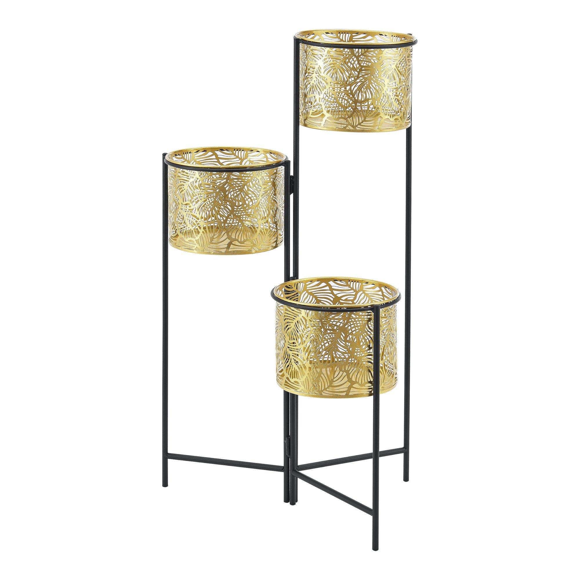 en.casa Blumenständer, Verrebroek Pflanzständer mit 3 Stufen Messingfarben