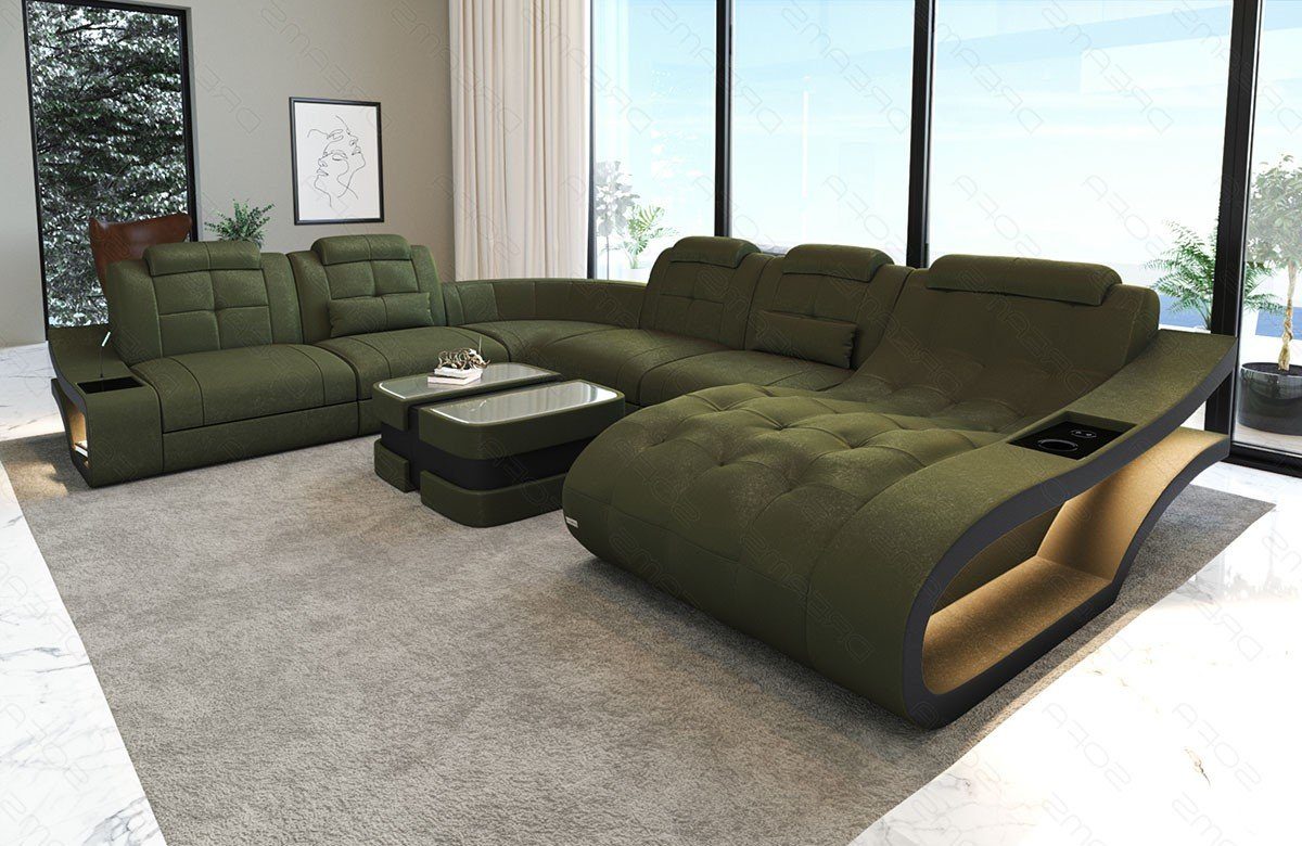 Sofa Dreams Wohnlandschaft Polster XXL Stoff Bettfunktion Stoffsofa, olive-schwarz Form Elegante A wahlweise Couch Sofa mit