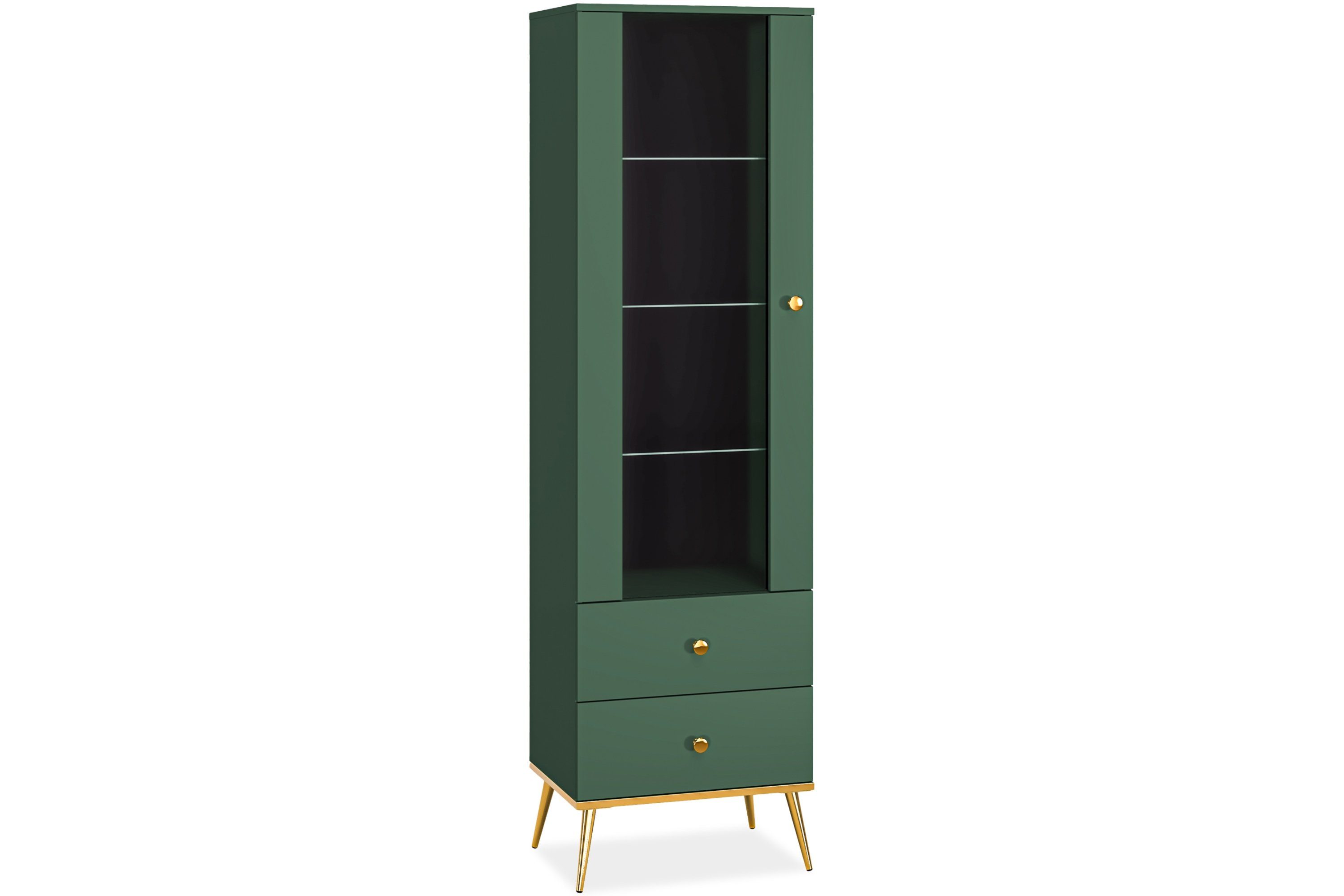 KONSIMO® Standvitrine ARICIA Vitrine hergestellt in der EU, mit Goldelementen, Soft-Close-Funktion