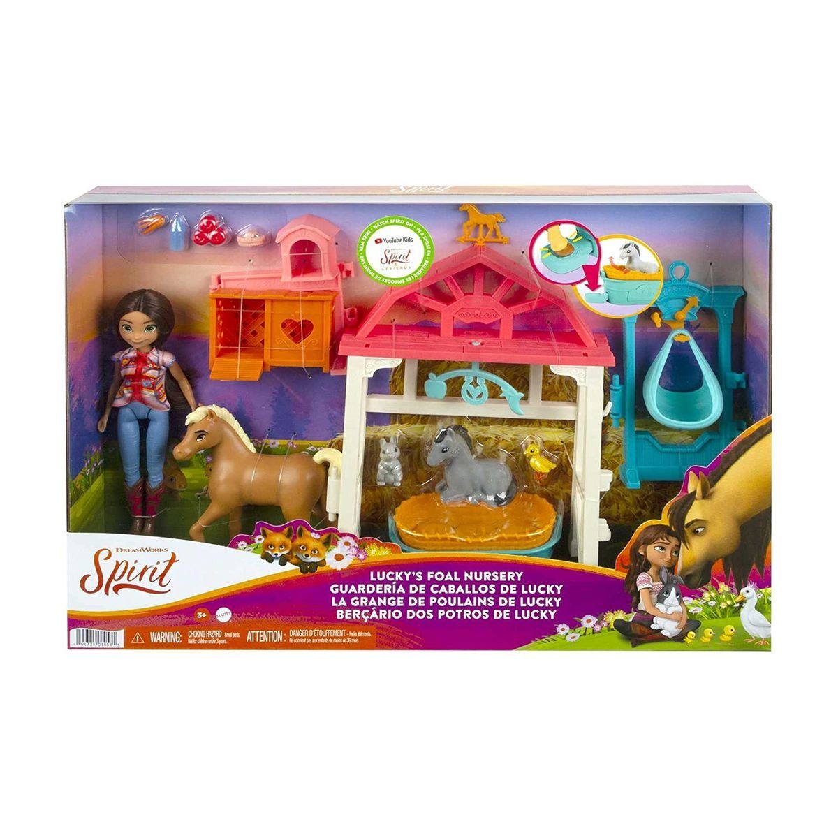 Mattel® Spielwelt Mattel HCH37 - DreamWorks - Spirit - Spielset, Puppe mit Zubehör, Luckys Tierbaby-Pflegestation