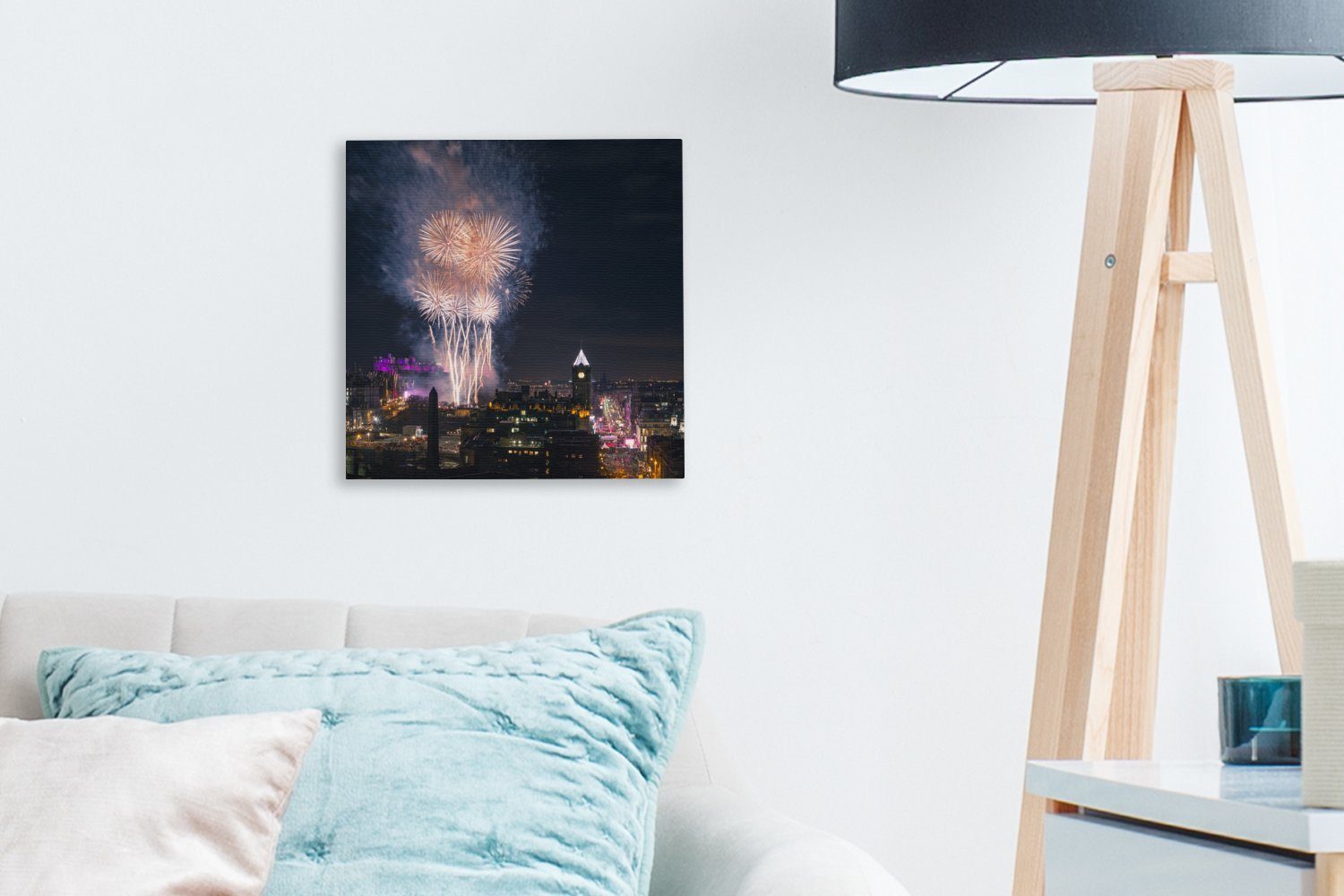 Leinwandbild OneMillionCanvasses® für Wohnzimmer Bilder - St), Feuerwerk Edinburgh, Schlafzimmer - Leinwand (1 Licht