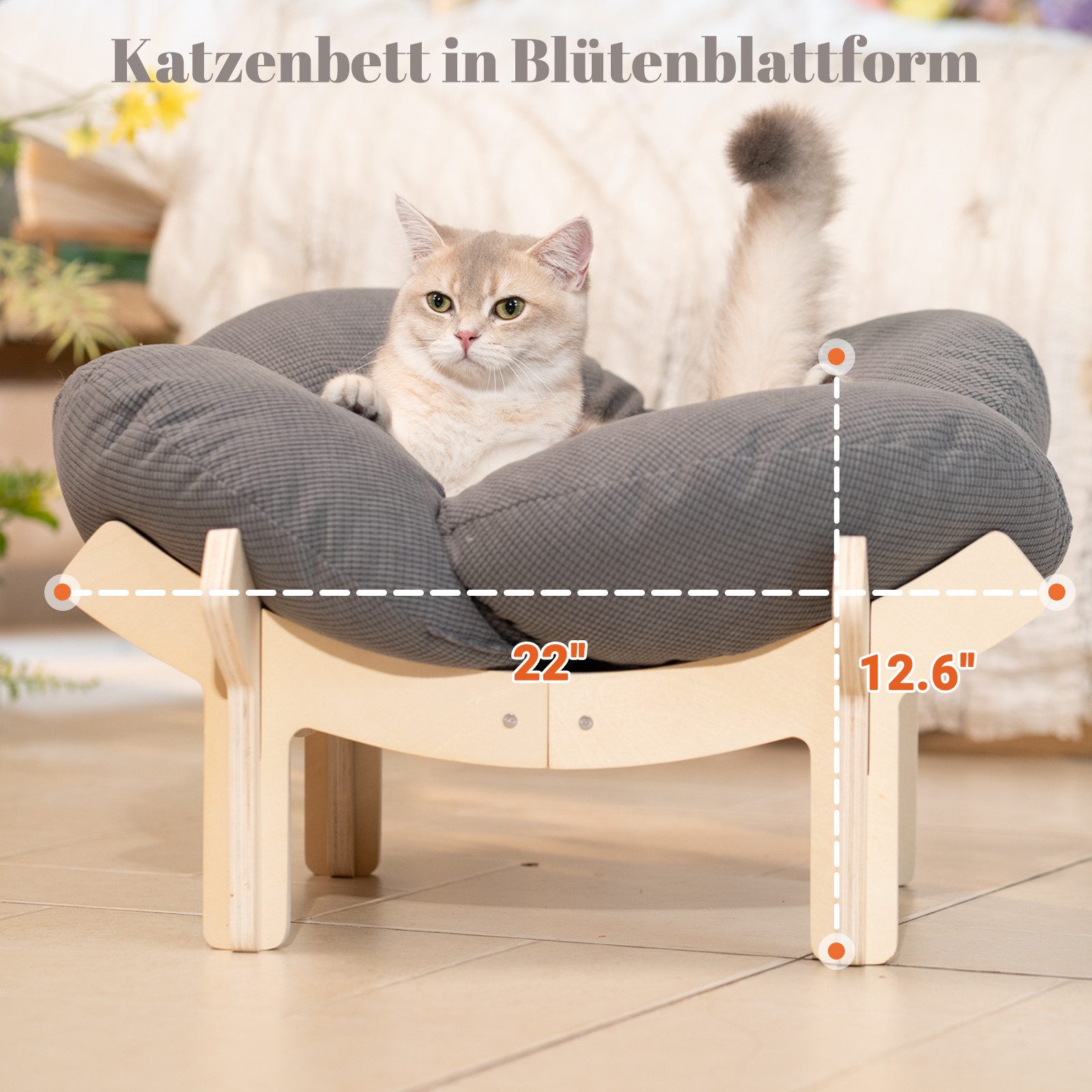 CheerPals Tierbett Erhöhtes Blumenform, 55cm großes Katzensofa, weiches Kissen, Polyesterfaser
