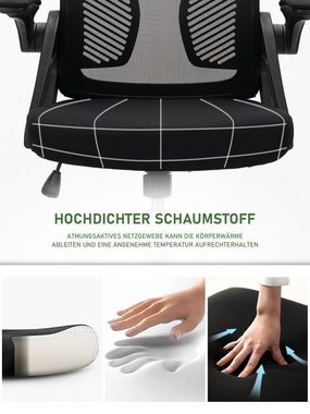 Durrafy Bürostuhl Stuhl,Ergonomischer Schreibtischstuhl,Drehstuhl (Chefsessel mit klappbaren Armlehnen, mit Wippfunktion bis 120°, Höhenverstellbarer Design Arbeitsstuhl), für das Büro,Arbeitszimmer, Computerstuhl 130KG, Schwarz