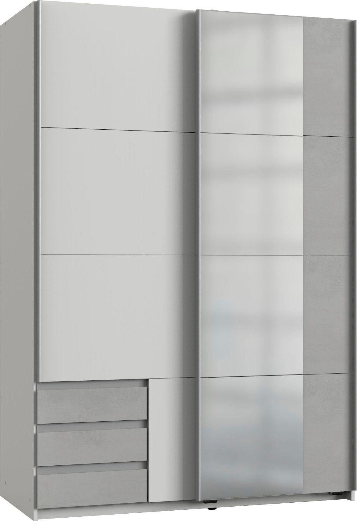 Wimex Schwebetürenschrank Emden Ausführung mit Spiegel Weiß/Beton-Nachbildung lichtgrau