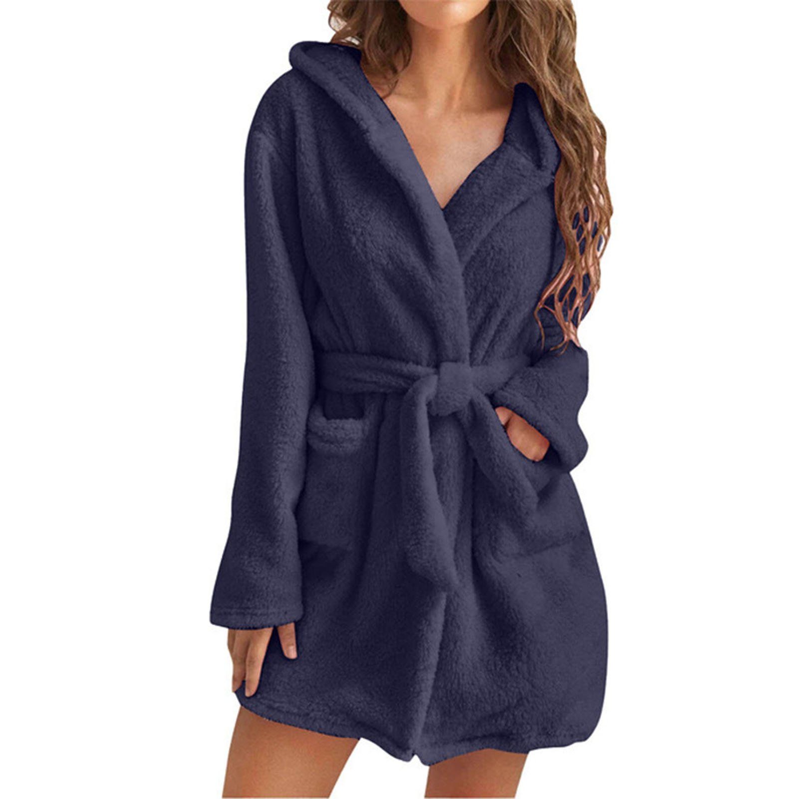 Blusmart Damenbademantel Damen-Handtuch-Bademantel Mit 2 Taschen, Atmungsaktiv, Bequem, Für blue