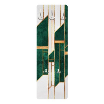 Bilderdepot24 Garderobenpaneel grün Abstrakt Kunst Muster Emerald und Gold Geometrie Design (ausgefallenes Flur Wandpaneel mit Garderobenhaken Kleiderhaken hängend), moderne Wandgarderobe - Flurgarderobe im schmalen Hakenpaneel Design