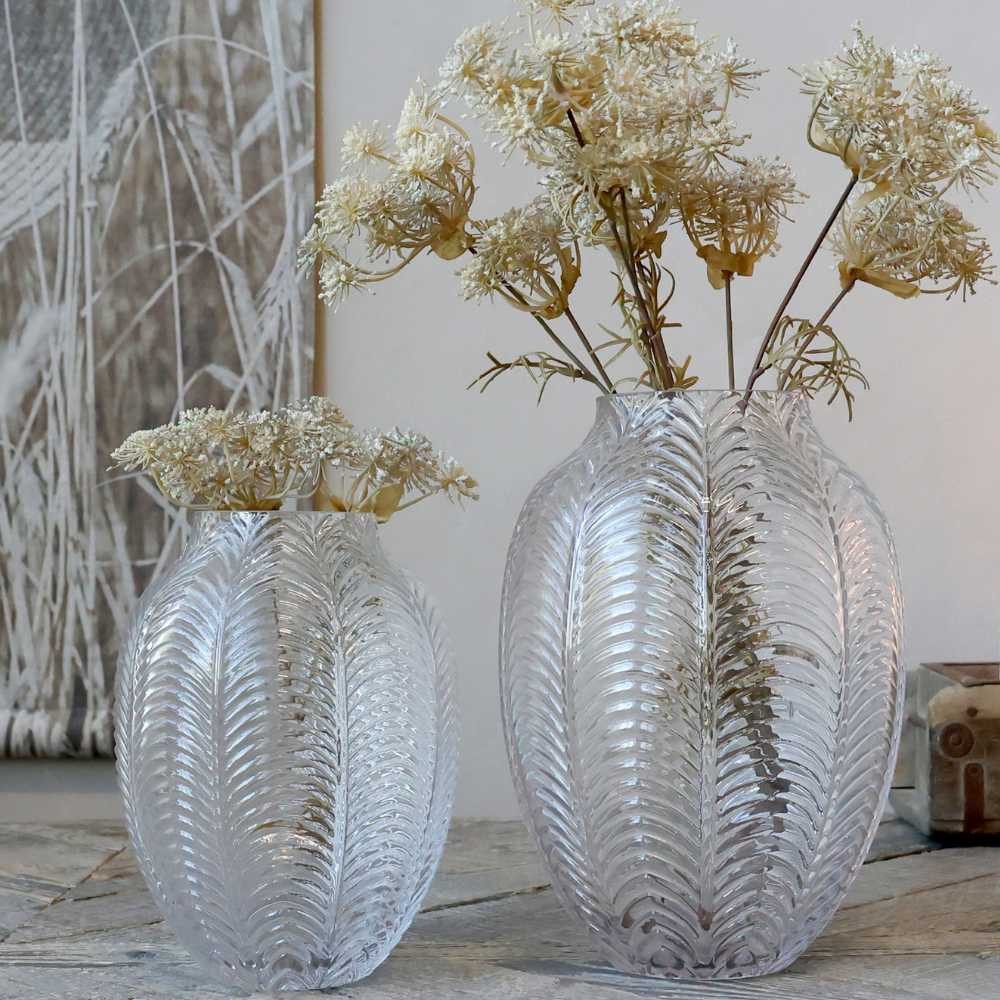 Chic Antique Dekovase Chic Antique Vase Glas mit Blatt Muster 18x14 cm