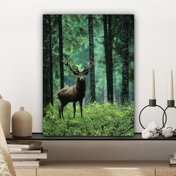 OneMillionCanvasses® Leinwandbild Hirsche - Wald - Bäume - Tiere - Natur, (1 St), Leinwand Bilder für Wohnzimmer Schlafzimmer 30x40 cm