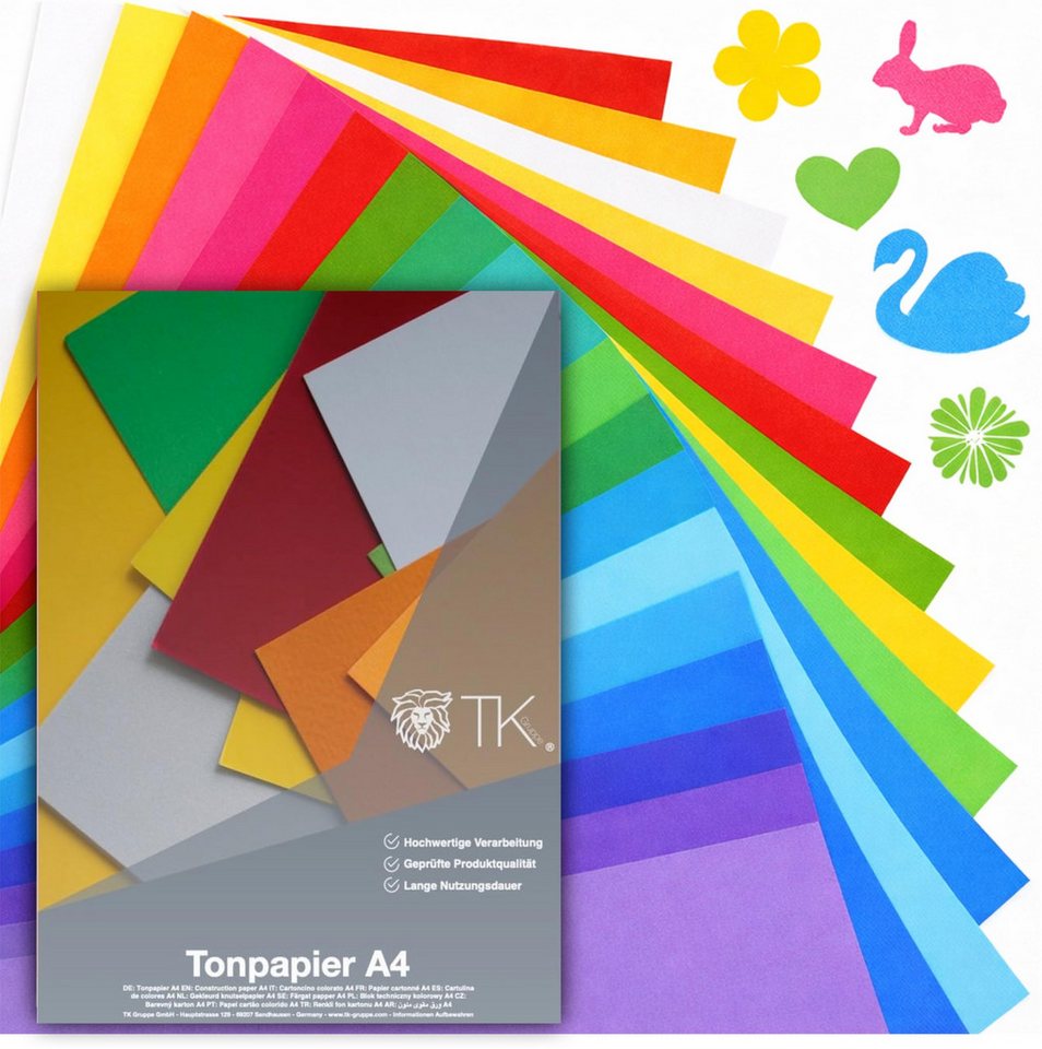 Bastelfreund® Bastelkartonpapier 50 Blatt Tonpapier 220 gm² - bunt mit Gold & Silber - 10 Farben, Bedruckbar, Papierstärke 230 g/m²