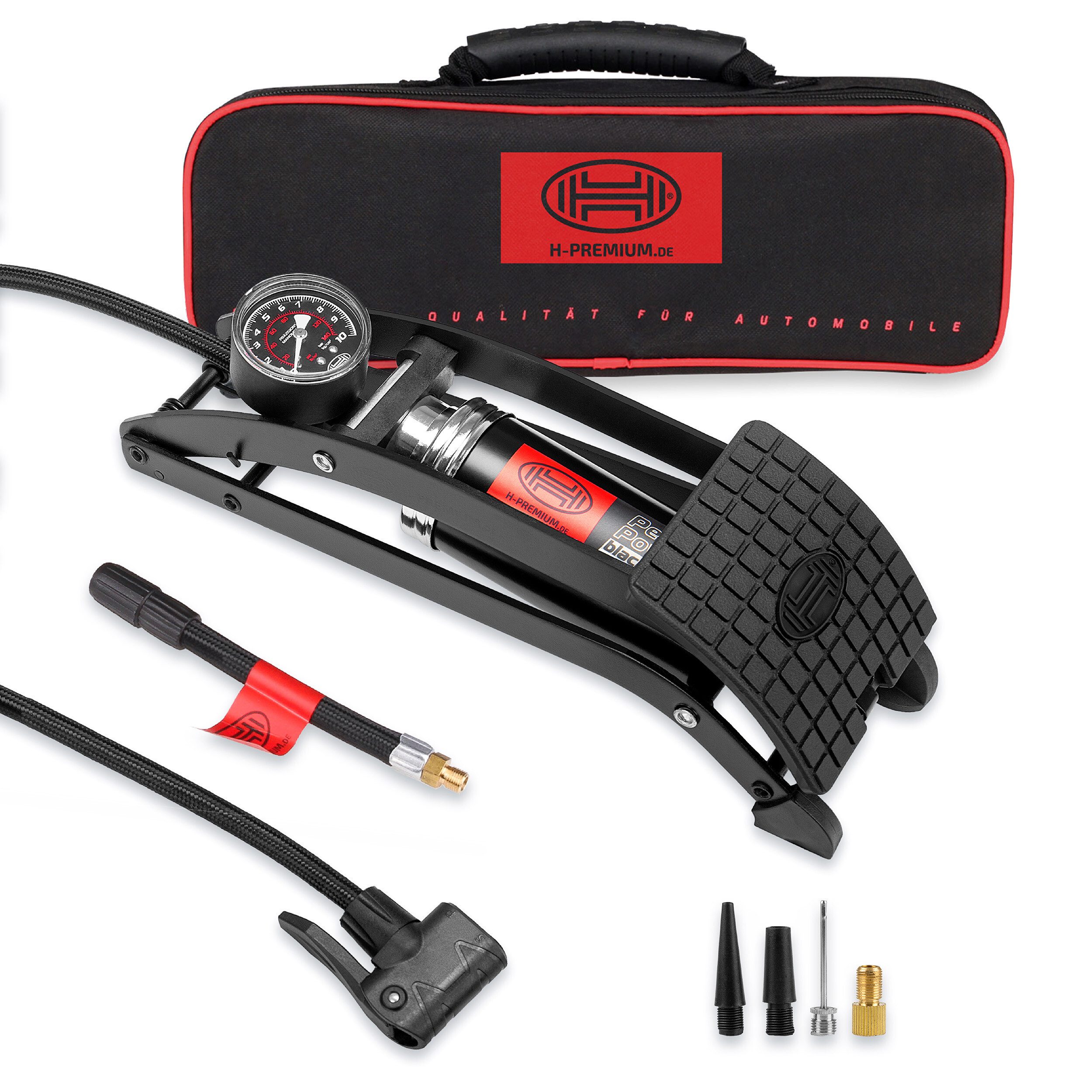 HEYNER Luftpumpe Fußluftpumpe 10 bar + Tasche & Adapter BlackEdition (1-tlg)