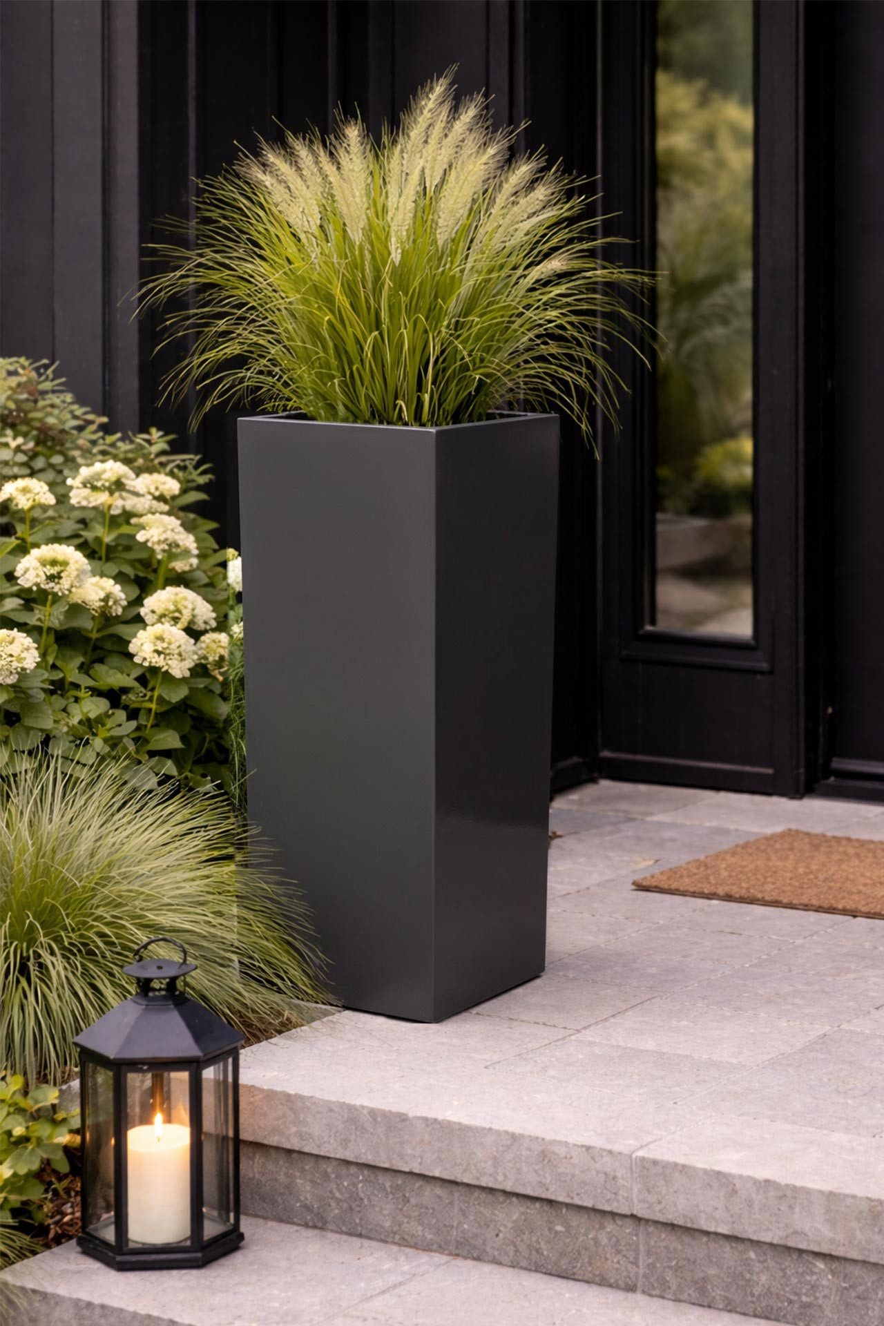 VIVANNO Pflanzkübel Zink BLOCK Säule - Anthrazit Matt (1 St), 24x24x65 cm