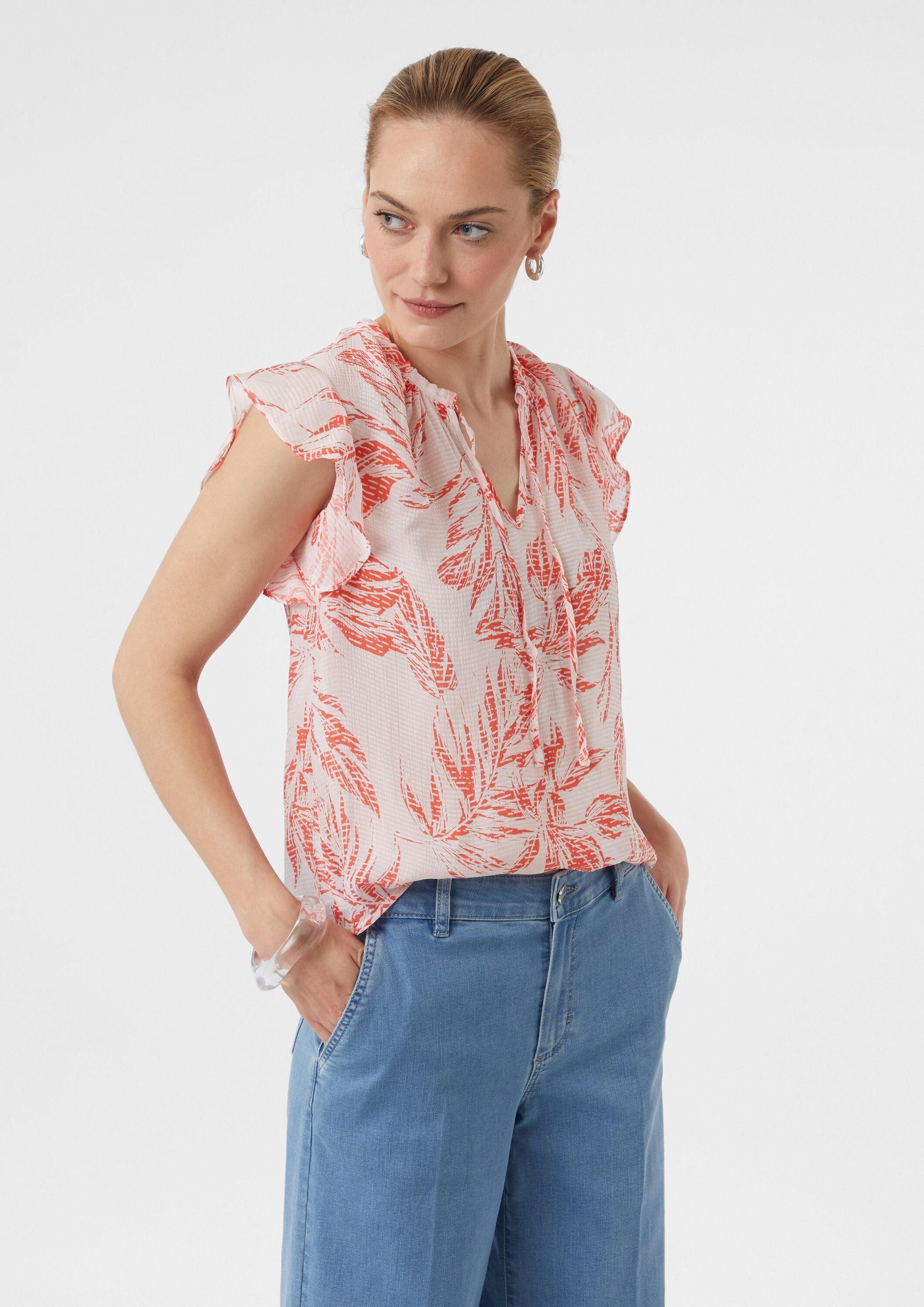 comma Блузкиtop Bluse Strukturierte Bluse mit Volantärmeln (1-tlg)