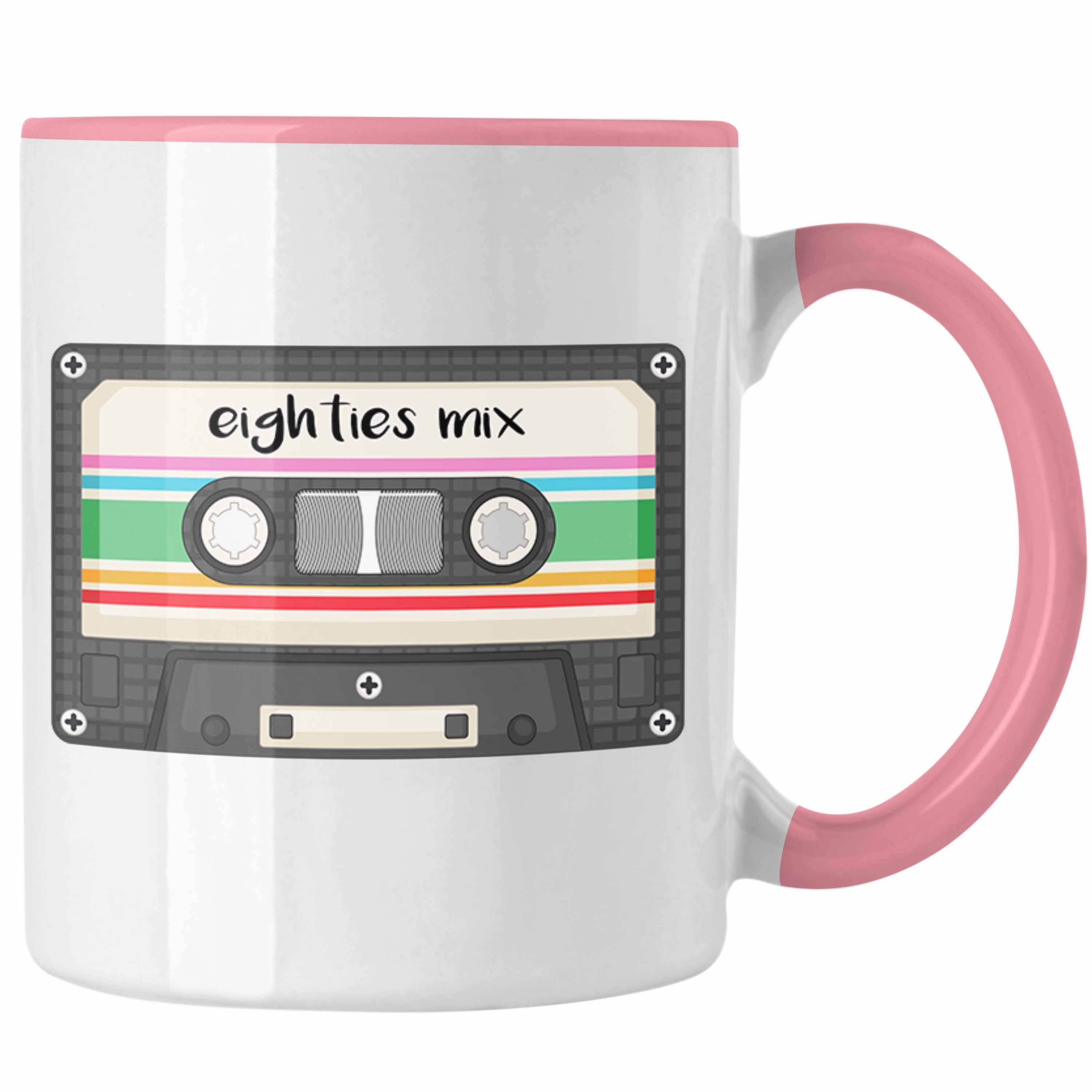 Trendation Tasse Lustige Tasse "80er Jahre Eighties Mix Kassette" Geschenk für Nostalgi Rosa