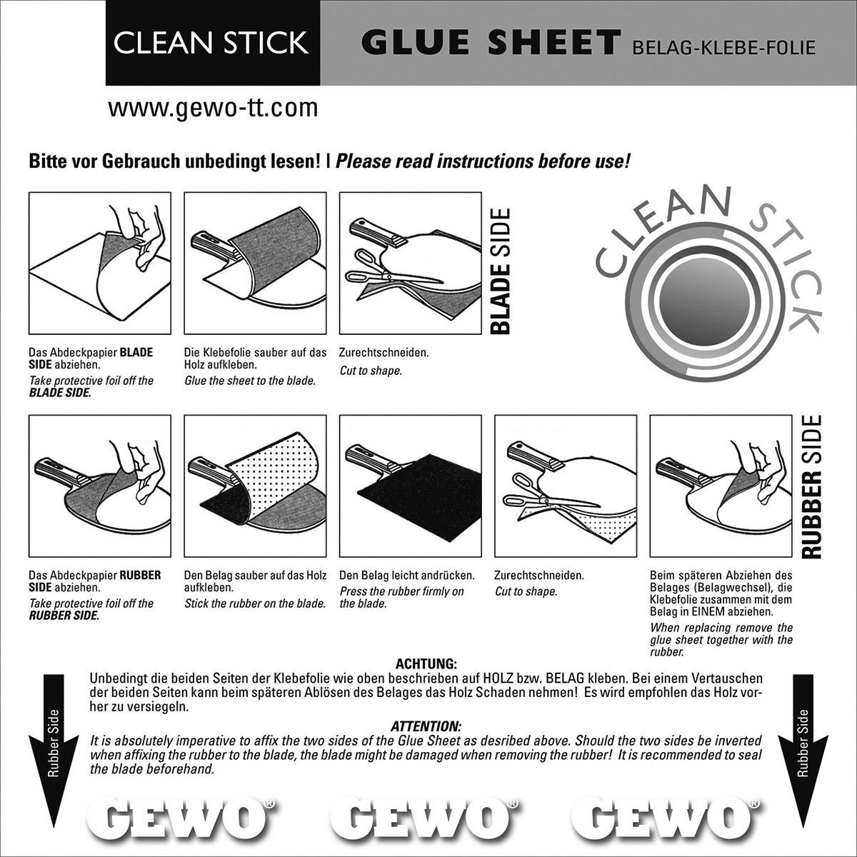 Gewo Tischtennisschläger Klebefolie clean Stick
