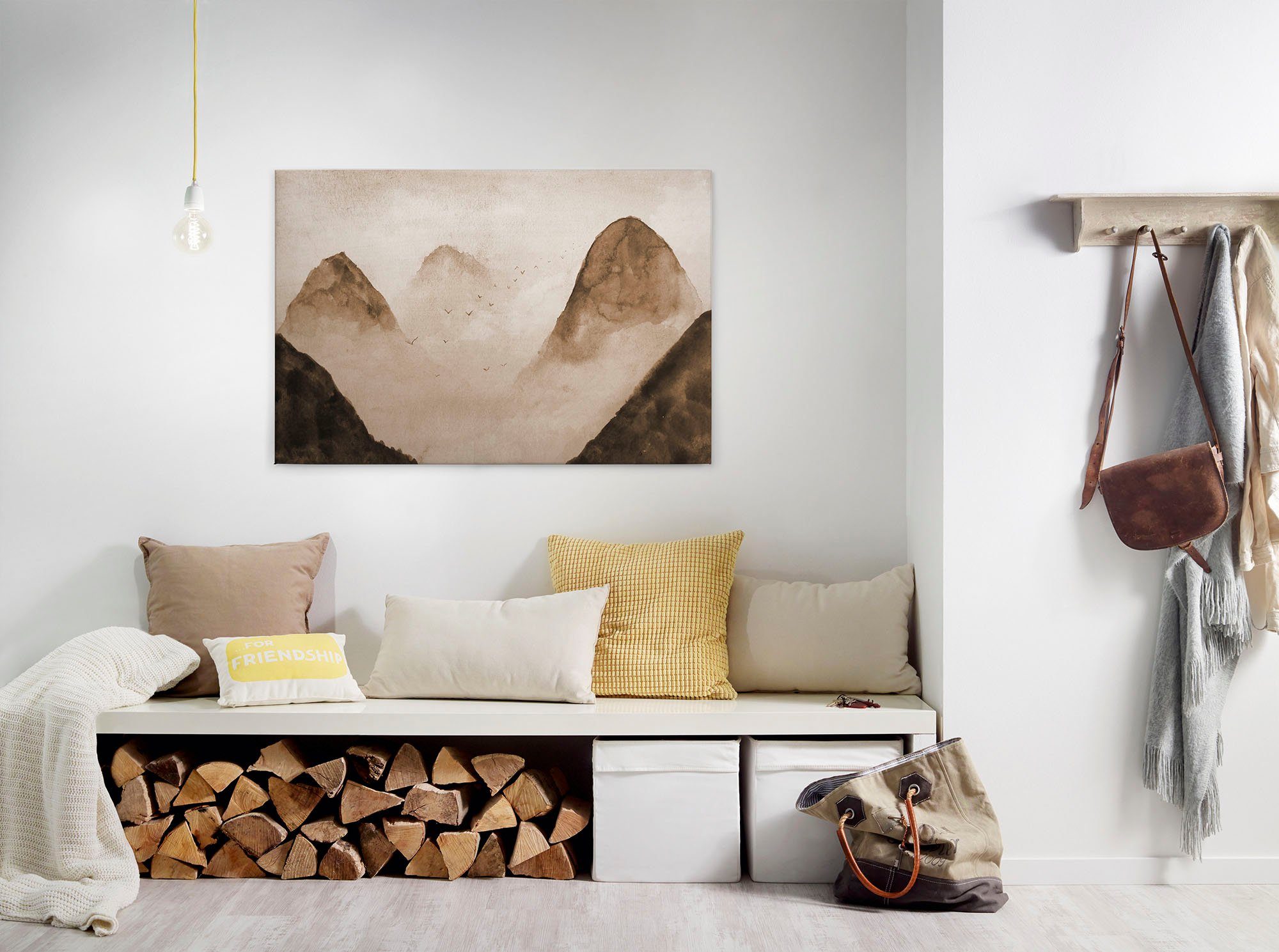 A.S. Création Leinwandbild Misty Rocks, Berge, Kinder, Kunst (1 St), Nebel Keilrahmen Berg Gebirge Landschaft Leinwand-Bild Wohnzimmer Wand
