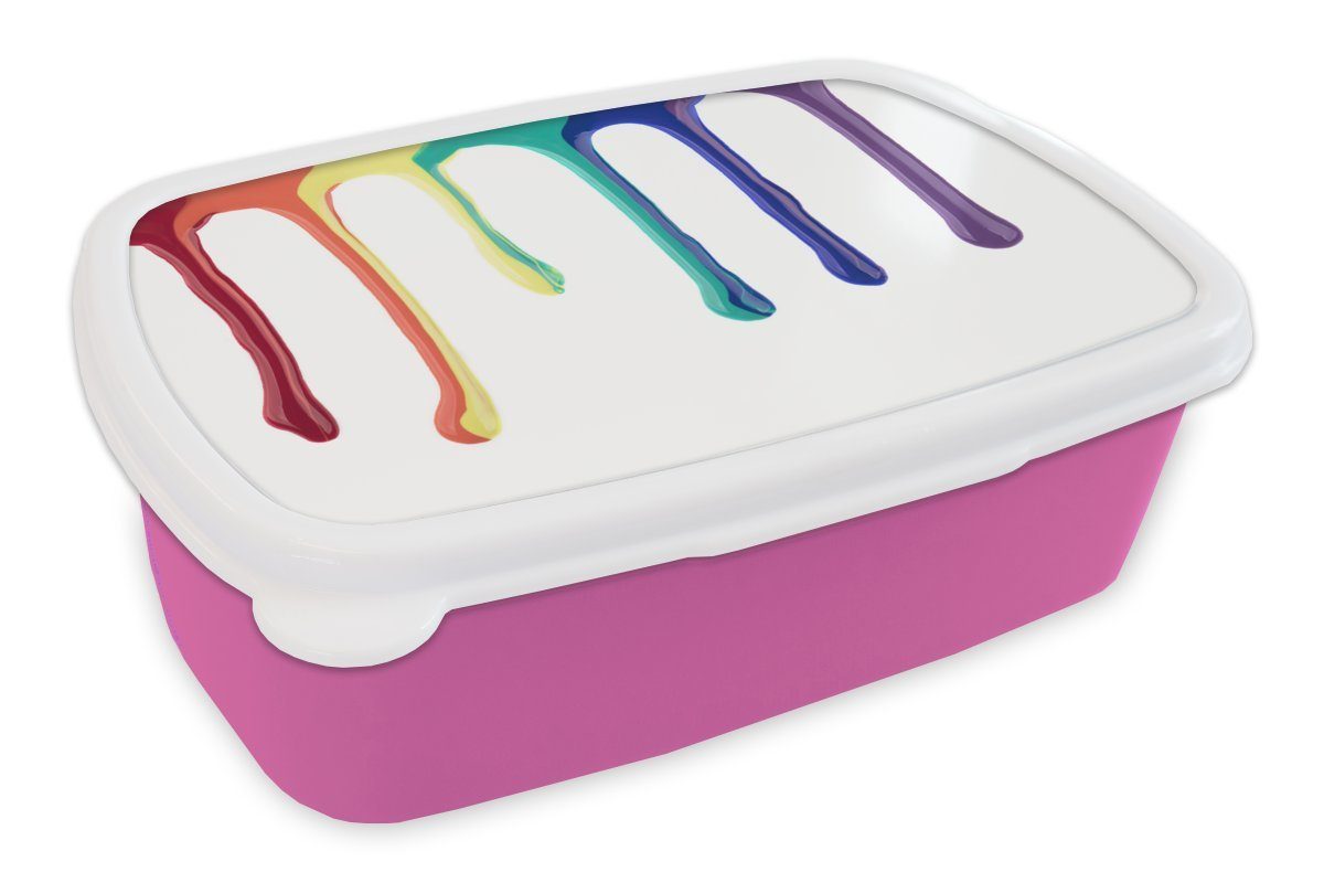 MuchoWow Lunchbox Tropfen Brotdose Kunststoff für Brotbox (2-tlg), Erwachsene, rosa Snackbox, Mädchen, Kunststoff, der Regenbogenfarbe, Kinder