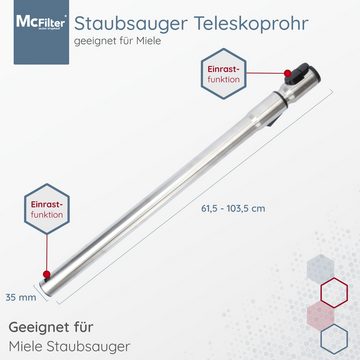 McFilter Teleskoprohr Saugrohr Rohr geeignet für Miele Complete C3 Staubsauger Serie, mit Anschluss Ø 35mm, Länge: ca. 61-103cm, mit Einrastsystem