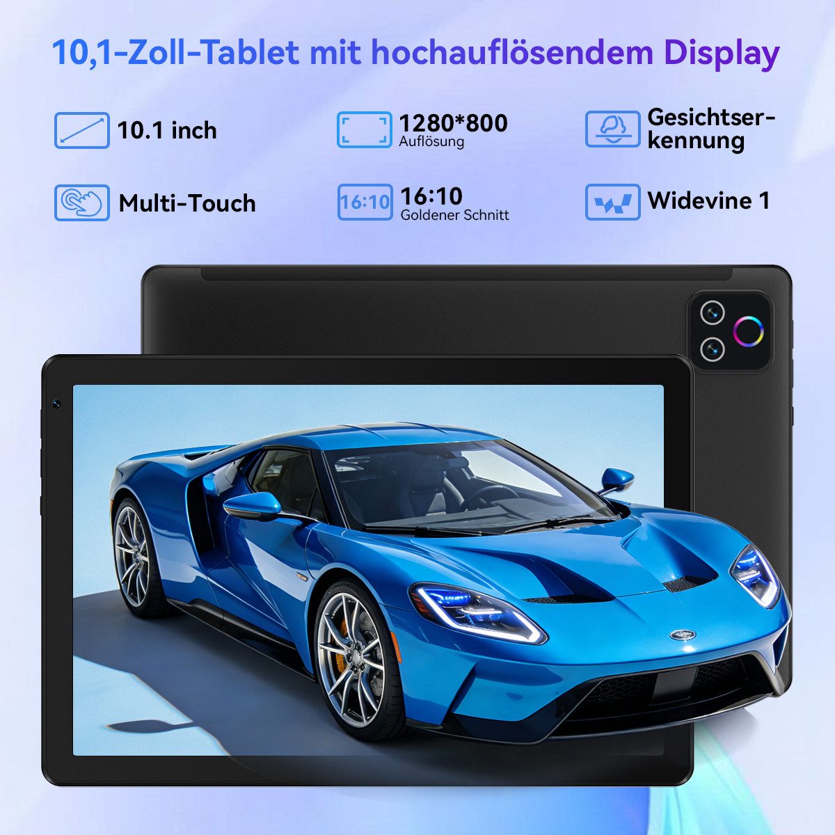 BUFO 10.1 Zoll Android, 4GB/6GB+128GB, 1280x800 HD, incl. Hülle Set Tablet (10", 128 GB, Android 16, Octa core mit Tastatur, Stift, Maus, Hülle, Kopfhörer, WiFi 6 BT 5.4)