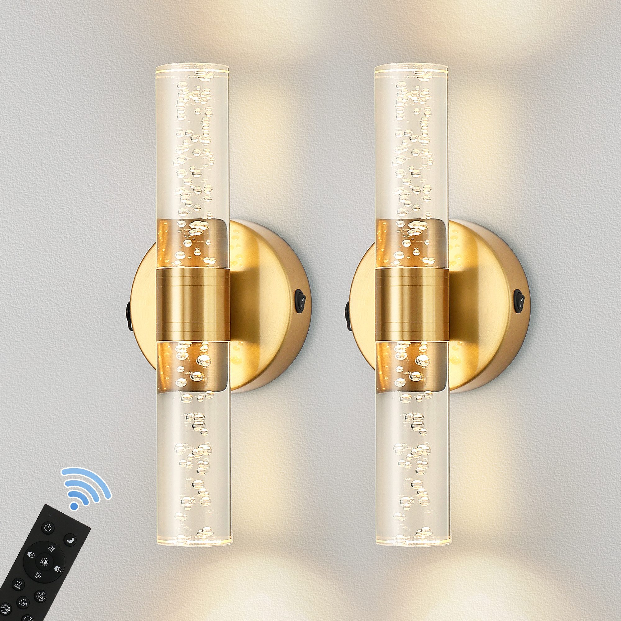 LOHAS-LED LED Wandleuchte 2er-Set aus Metall & Acryl im Bubble Design mit Akku-Betrieb, LED fest integriert, Warmweiß bis Kaltweiß + RGB-Farben, dimmbar, ideal für Schlafzimmer, Wohnzimmer & Flur