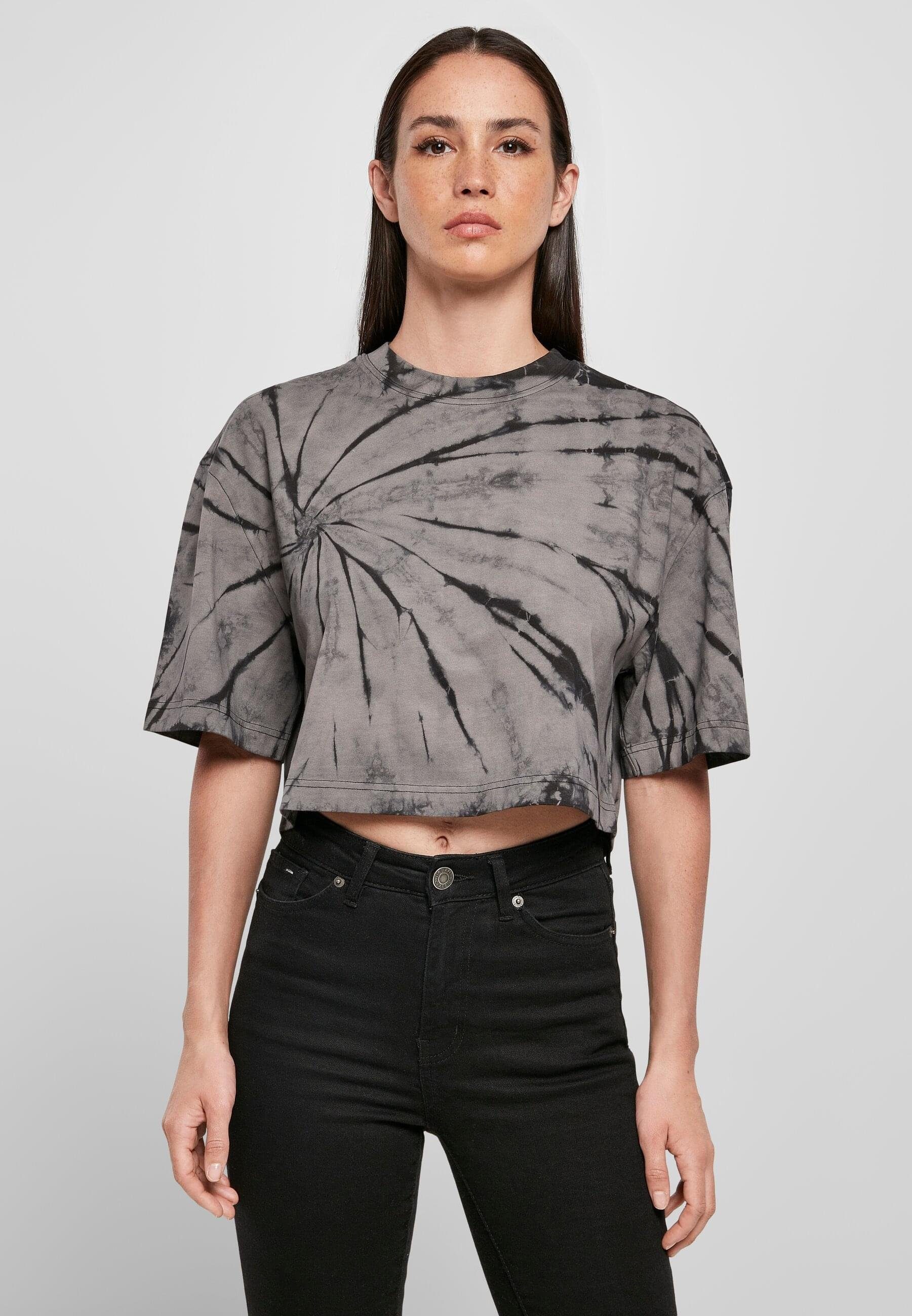 (1-tlg) black/asphalt Damen Kurzarmshirt Oversized Tee URBAN Ladies Dye CLASSICS Tie Cropped