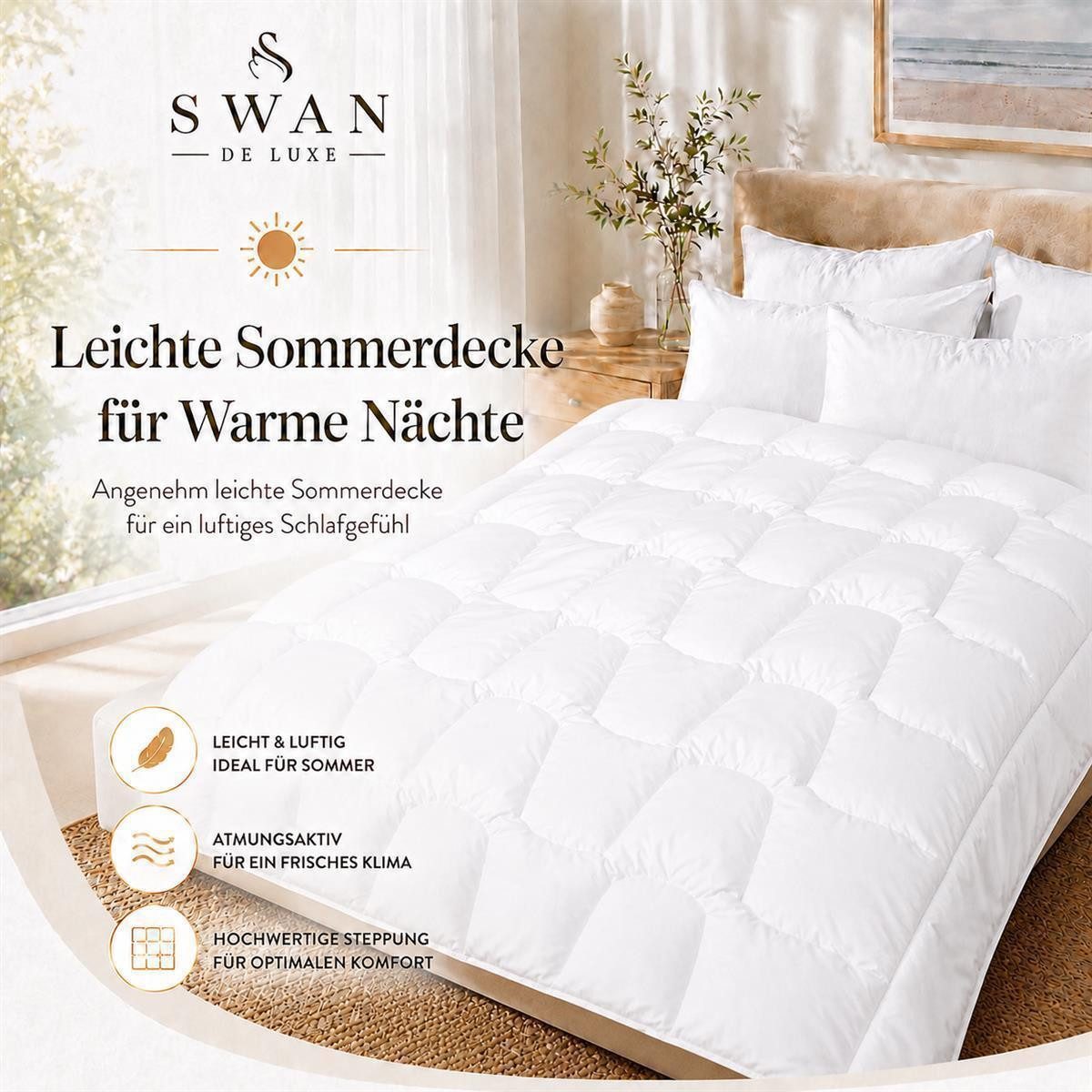 SEI Design Microfaserbettdecke SWAN de Luxe Sommerbettdecke Perkal Baumwolle vegan, Füllung: 100% Polyester Mikrofaser, Bezug: 100% Mikrofaser, Vegane Alternative zu Daunen