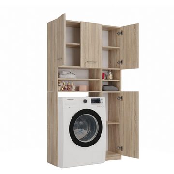 Beautysofa Badezimmer-Set Ardea DK, (inkl.10 Fächer), Hochschrank + Waschmaschinenumbauschrank mit Drehtüren