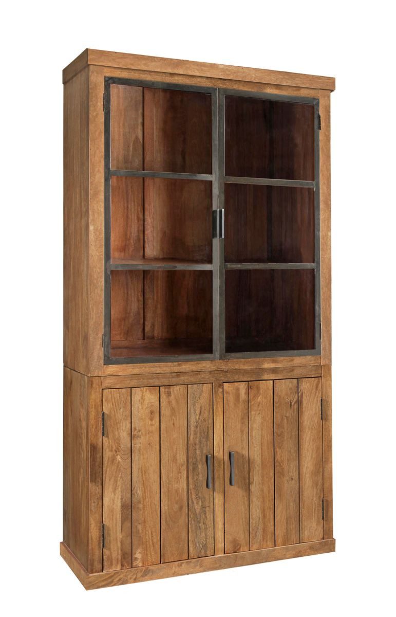 WOLF MÖBEL Vitrine KERALA Glasvitrine 2 Glas- / 2 Holztüren - Eisen natural (120 x 45 x 90)
