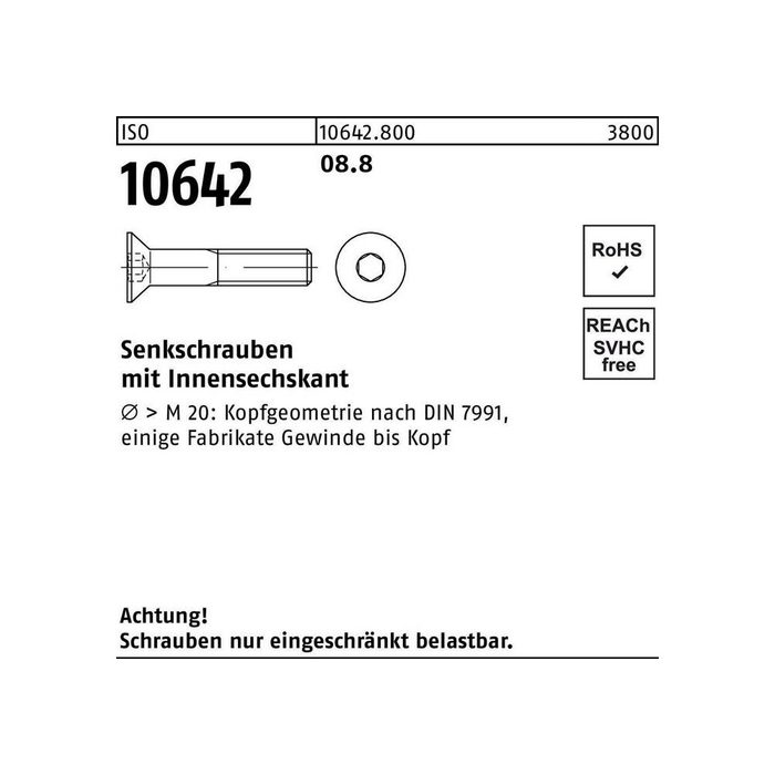 Senkschraube Senkschraube ISO 10642 Innensechskant M 14 x 80 8.8