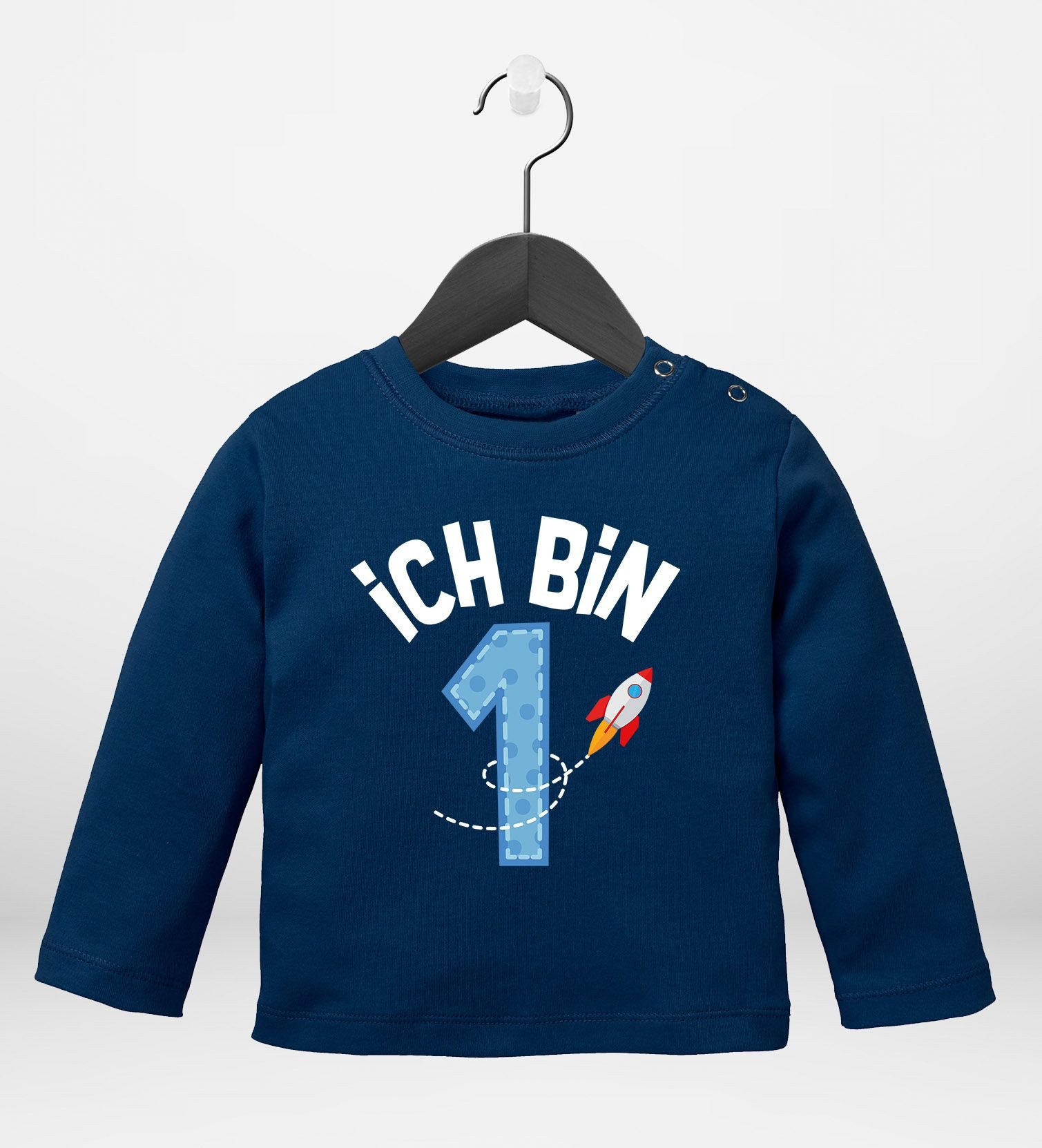 Rundhalsshirt Baby Langarm-Shirt 1. Geburtstag Geburtstagsshirt Ich bin 1 Zahl