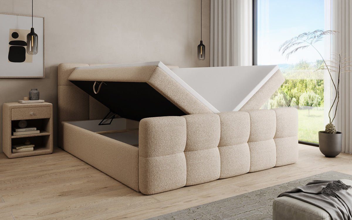 Luxusbetten24 Boxspringbett Cozy in Teddy Bouclé, mit Stauraum, inklusive Topper – Bild 4 von 5