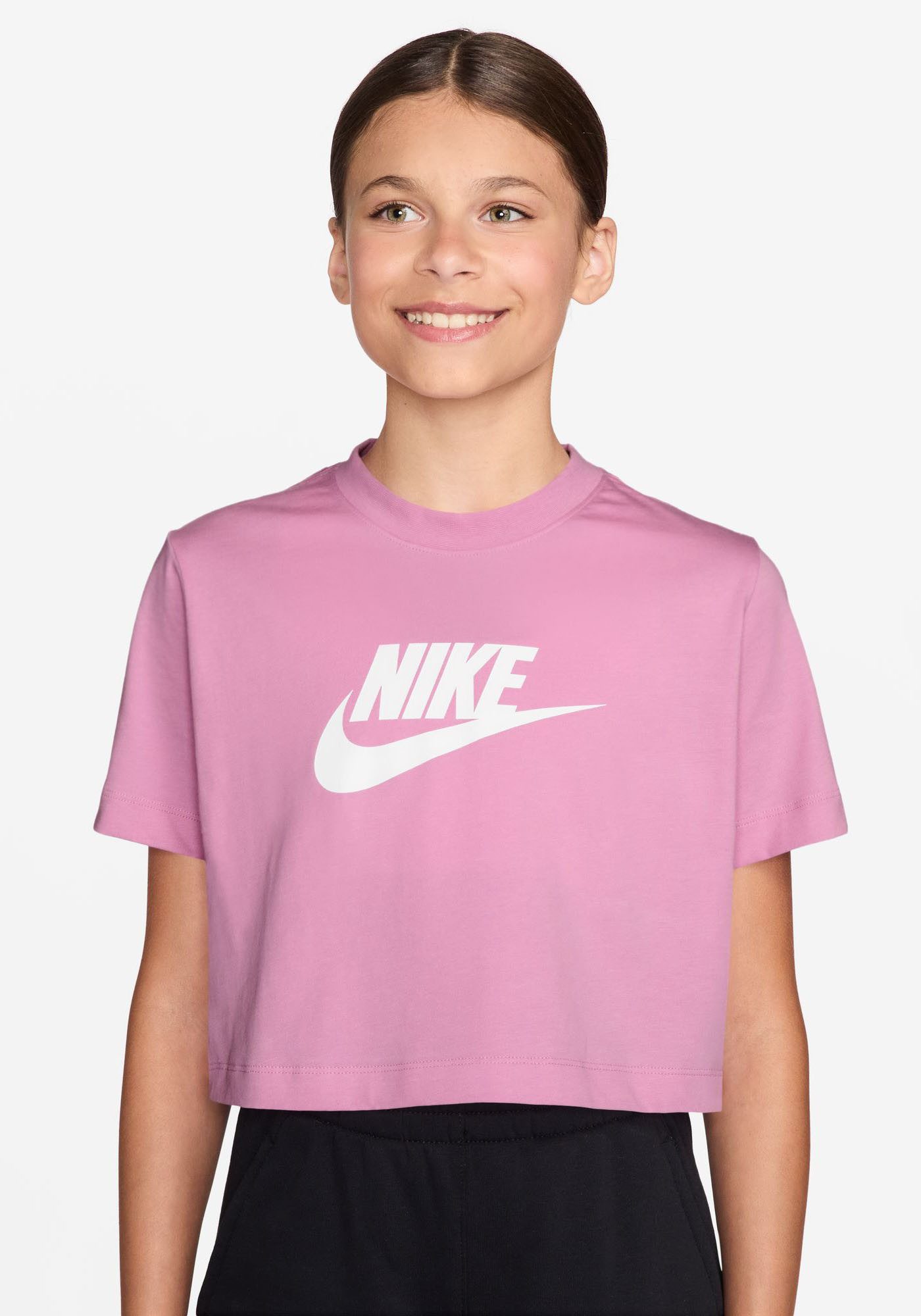 Nike Sportswear Laufshirt Nike Sportswear Big Kids' (Girls) Cropped T-Shirt für Teens, mit Rundhalsausschnitt, normale Länge, aus Baumwolle
