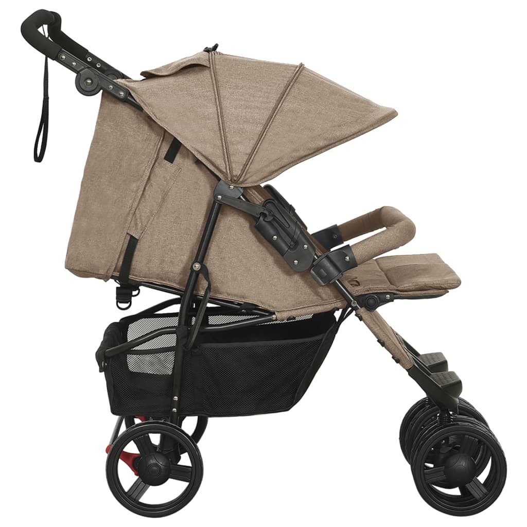 vidaXL Kombi-Kinderwagen Kinderwagen Kinderkarre Buggy Zwillings-Geschwisterwagen Taupe Stahl