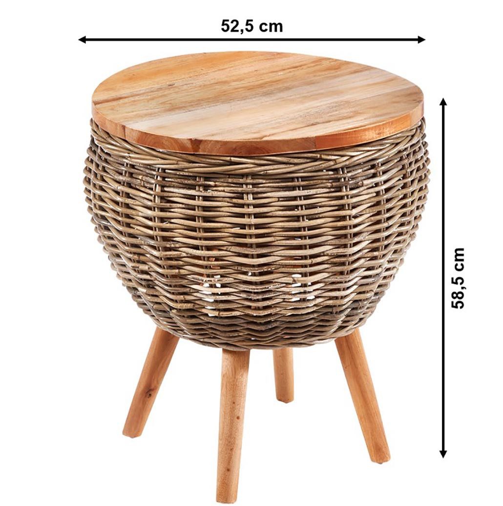 Kobolo Beistelltisch Tisch Sofatisch ALINA aus Mahagoni Holz und Rattan (Einzelstück, 1-St., Einzelstück), Dm. 52,50 x H 58,50 cm